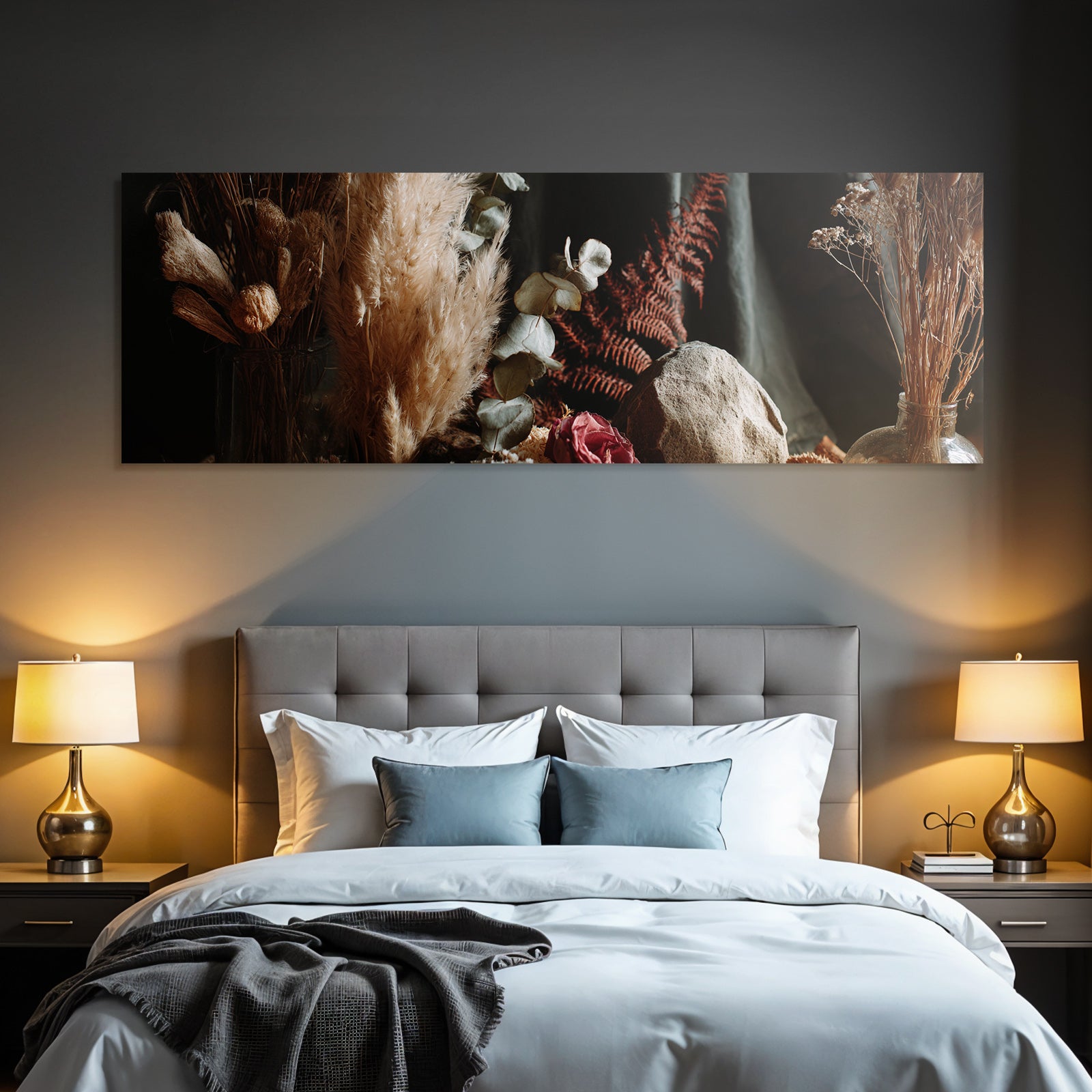 Trocken Retro Flowers Trockene Pflanzen Stillleben Dunkler Hintergrund Draperie