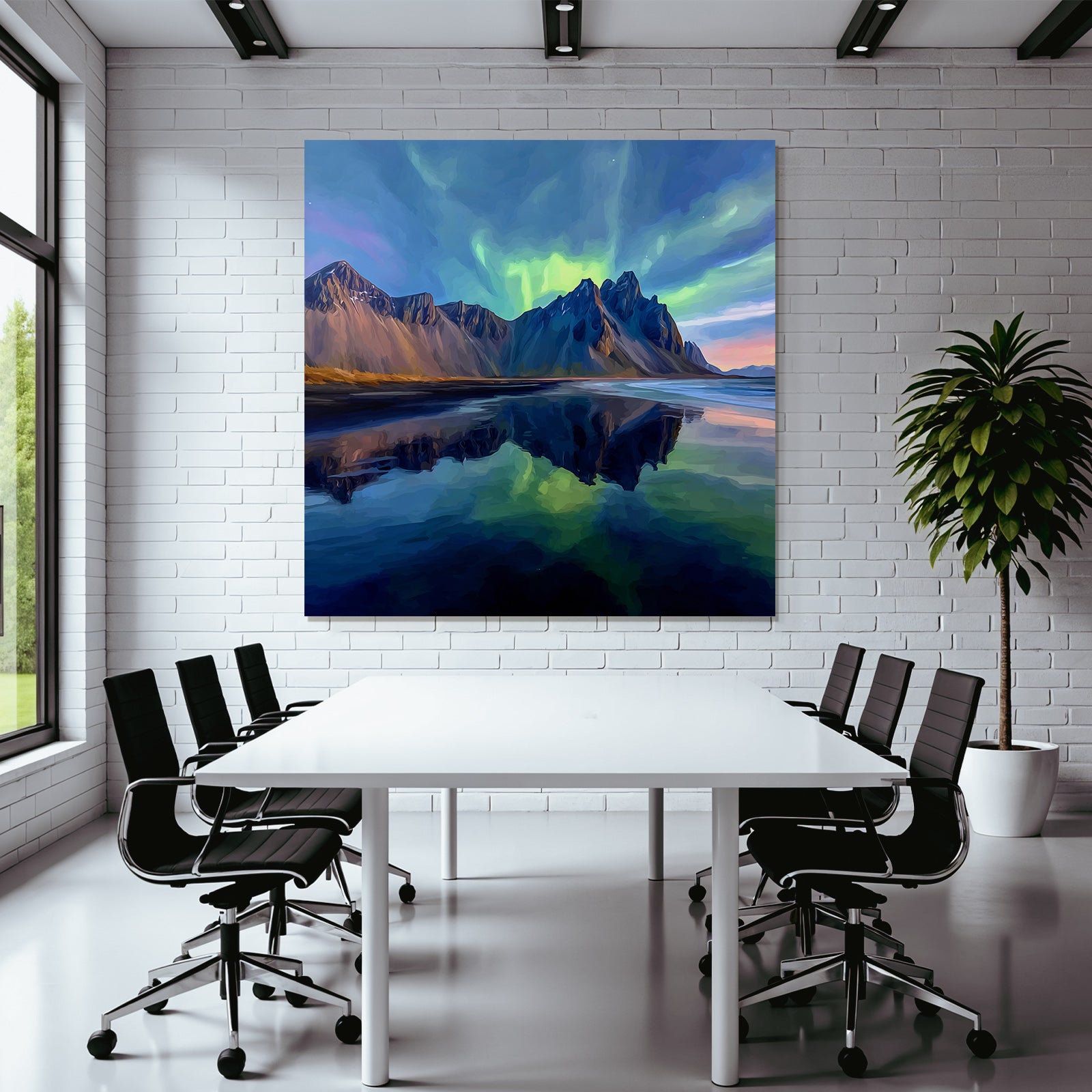 Polarlicht Szenische Landlandschaft Mit Bergen Und Nordlichtern Reflexion Im Wasser | Fjorde und Gletscher | Landschaften