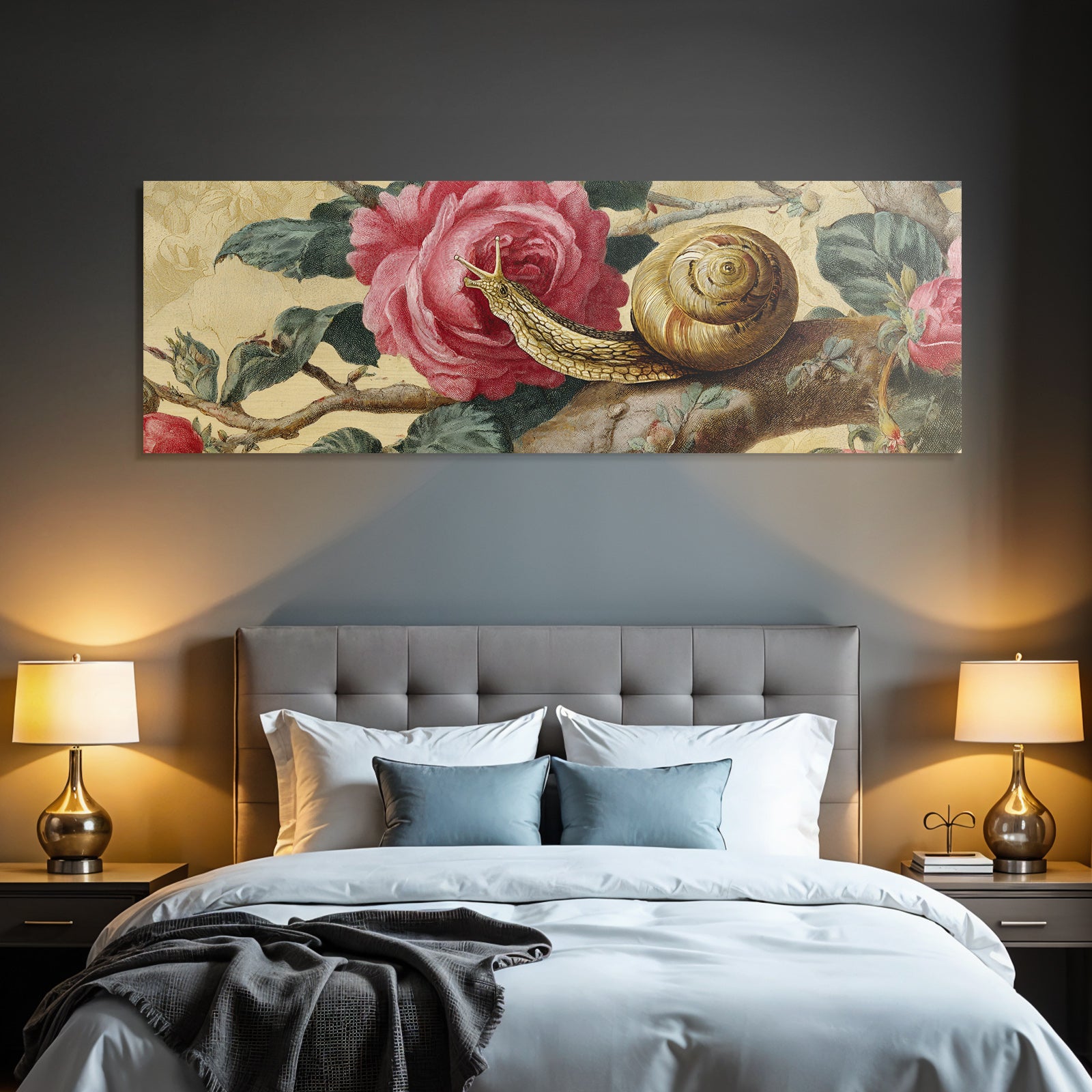 Schnecke Und Rosen Mit Grünen Pflanzen