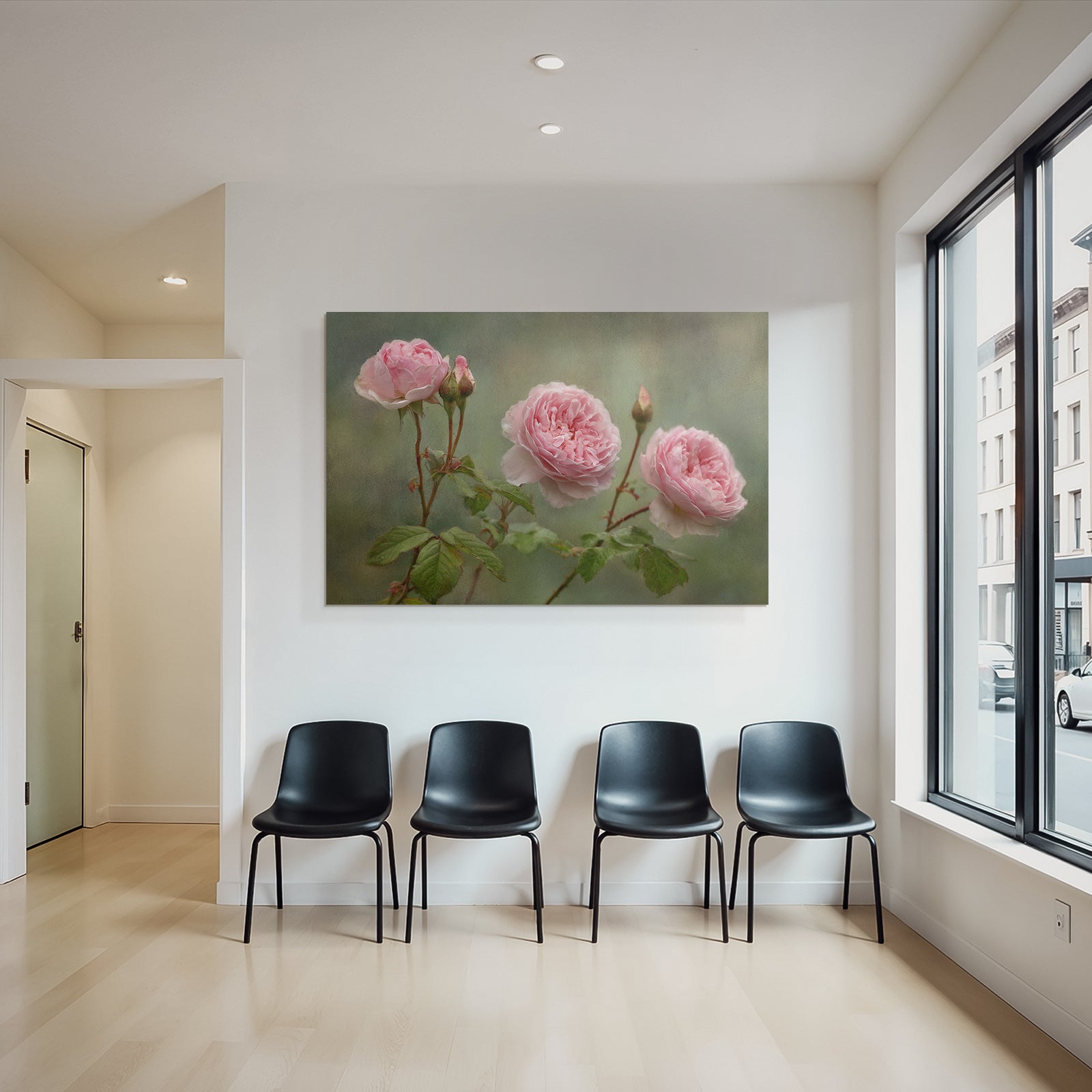 Rosa Rosen In Verschiedenen Blütenstadien Mit Knospen Und Grünen Blättern