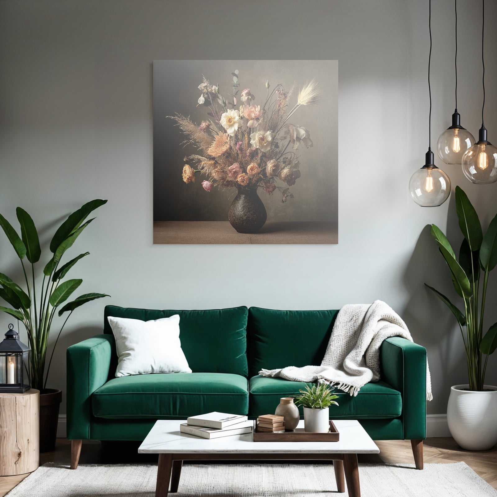 Trocken Retro Flowers Getrocknete Kranz Im Dunklen Vase Mit Warmem Hintergrund