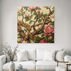 Verflochtene Zweige Mit Rosa Magnolien Und Schlange