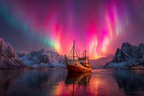 Polarlicht Frozen Landscape With Aurora Borealis Und Altem Schiff | Fjorde und Gletscher | Landschaften