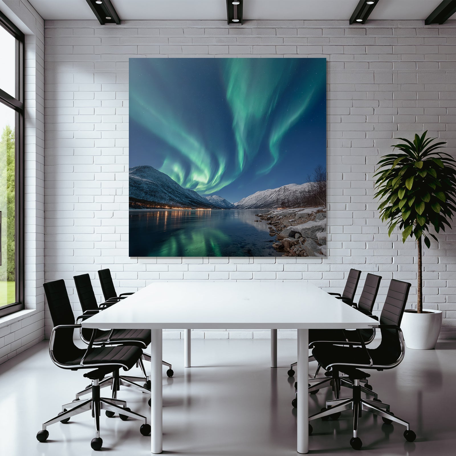 Polarlicht Aurora Borealis Nachtlandschaft Mit Reflexionen In Klarem Wasser | Fjorde und Gletscher | Landschaften