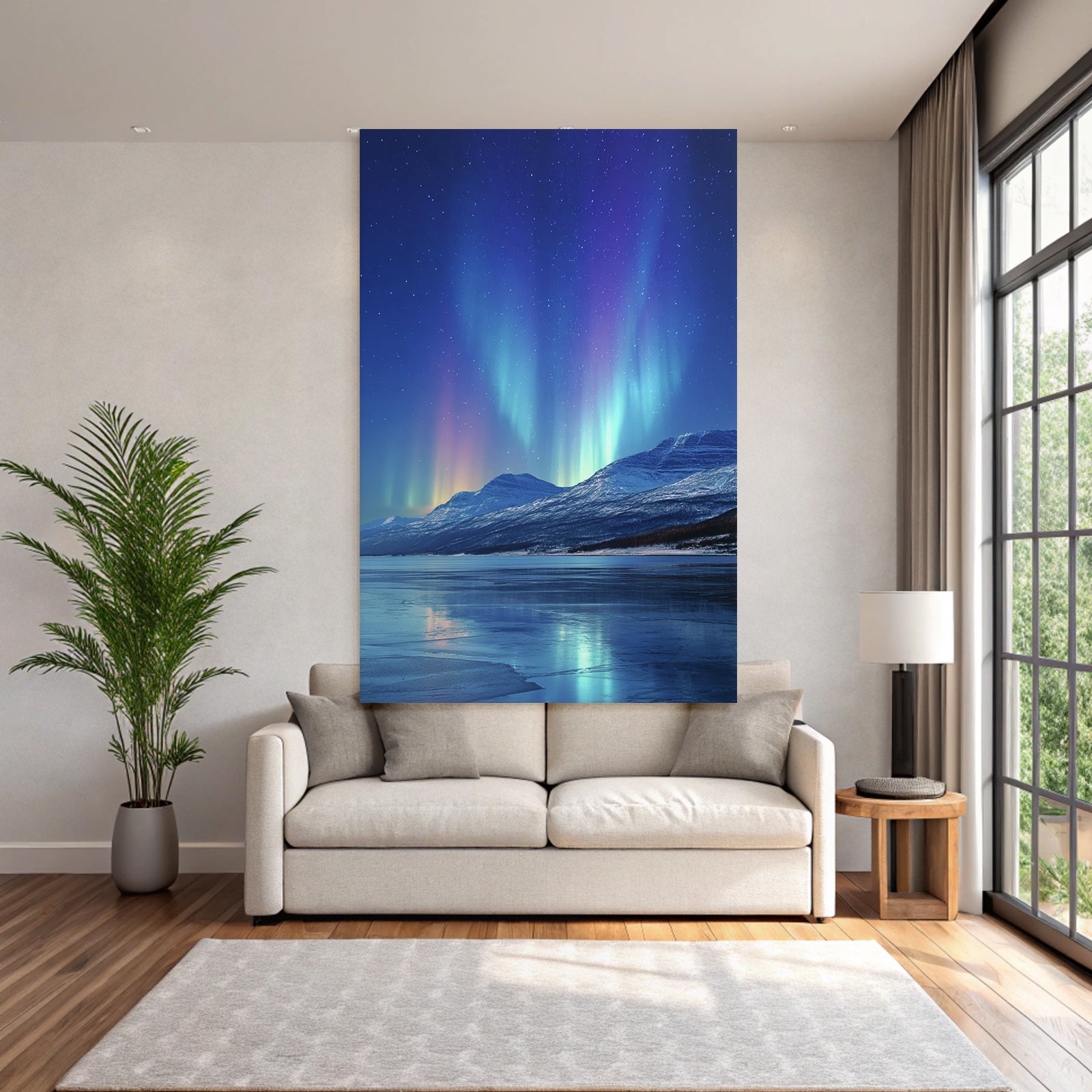 Polarlicht Aurora Borealis Nachtlandschaft Schneebedeckte Berge Reflektion Wasser | Fjorde und Gletscher | Landschaften