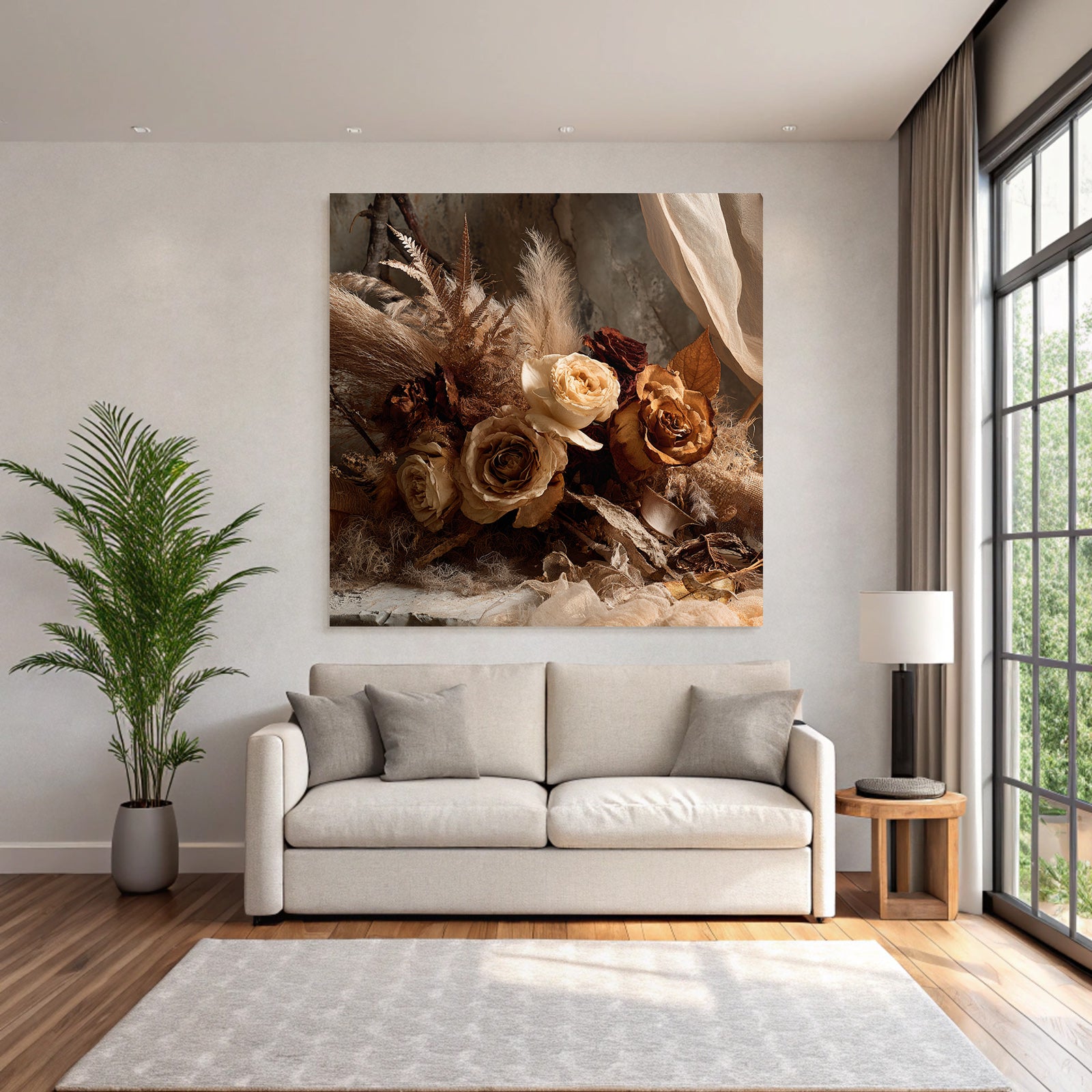 Trocken Retro Flowers Getrocknete Rosen Flower Arrangement Erdige Tonpalette Rustikaler Stil