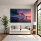 Polarlicht Schneebedeckte Berge Aurora Borealis Reflektierender Strand Pittoreske Szene | Fjorde und Gletscher | Landschaften