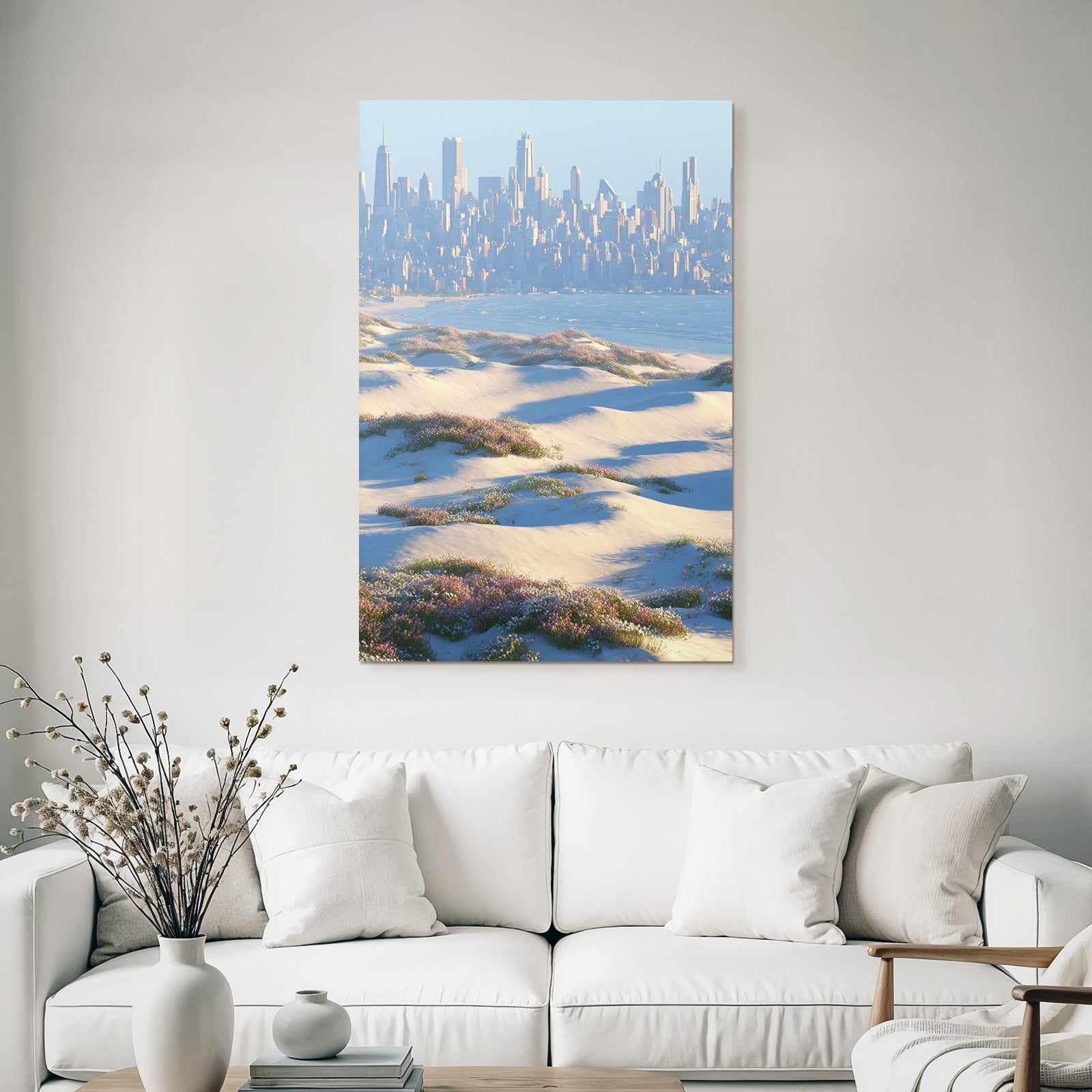 Sanddünen Blumen Stadt Skyline Küste | Duenen und Heide | Landschaften