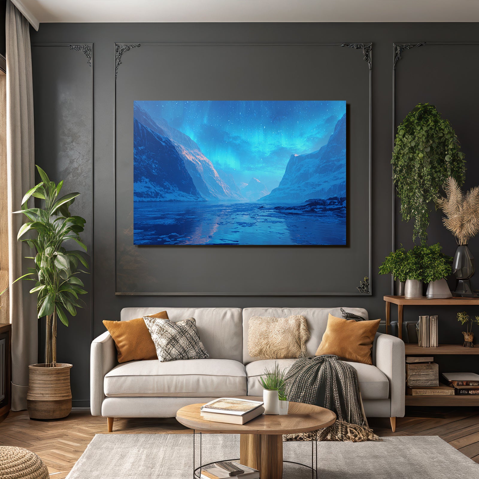 Polarlicht Frozen Wilderness Nachtlandschaft Aurora Borealis Schneebedeckte Berge | Fjorde und Gletscher | Landschaften