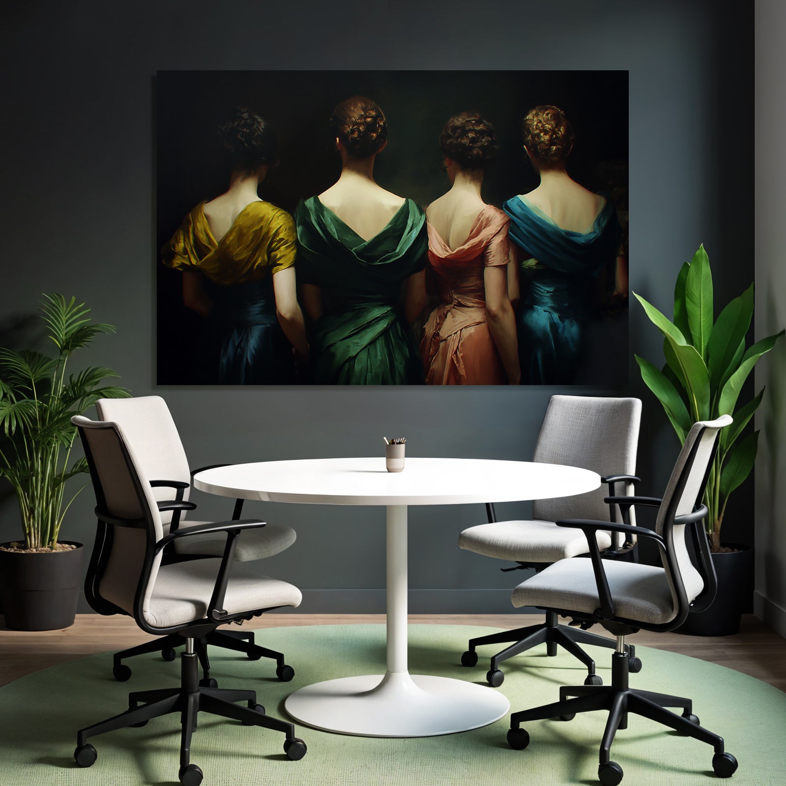 Elegante Kleider Von Vier Fraün Mit Rücken Zu Sehen | Aktkunst und Sinnlichkeit | Menschen und Emotionen