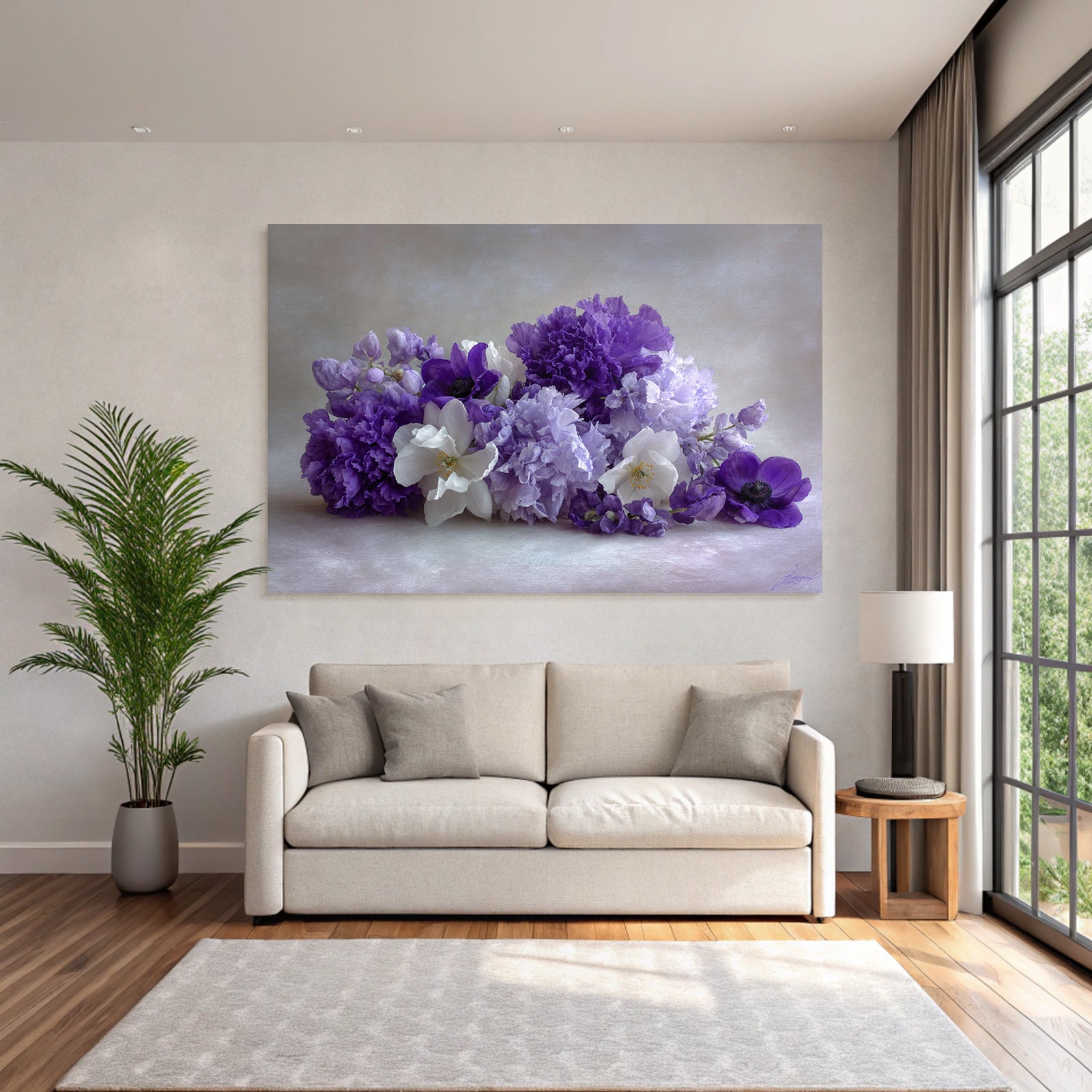 Orchideen Anemonen Pfingstrose Violette Und Weisse Anordnung