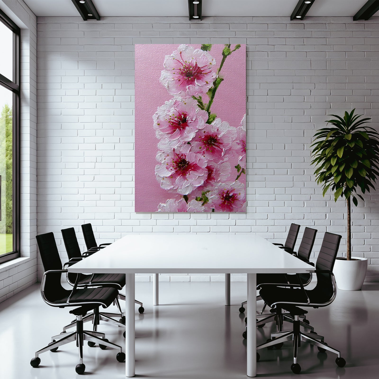 Gemalte Rosa Kirschblüten Auf Rosa Hintergrund