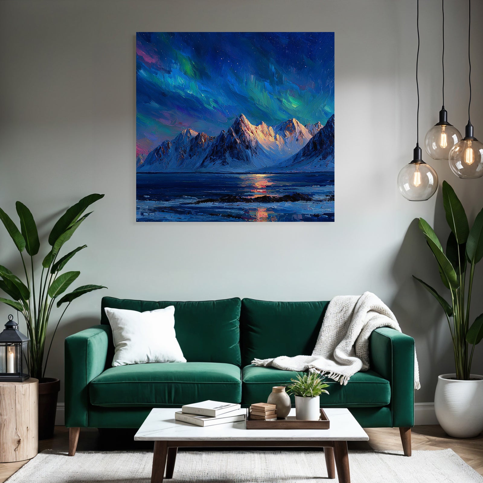 Polarlicht Vibrante Impressionistische Landschaft Nacht Himmel Auroren Reflexion Wasser | Fjorde und Gletscher | Landschaften