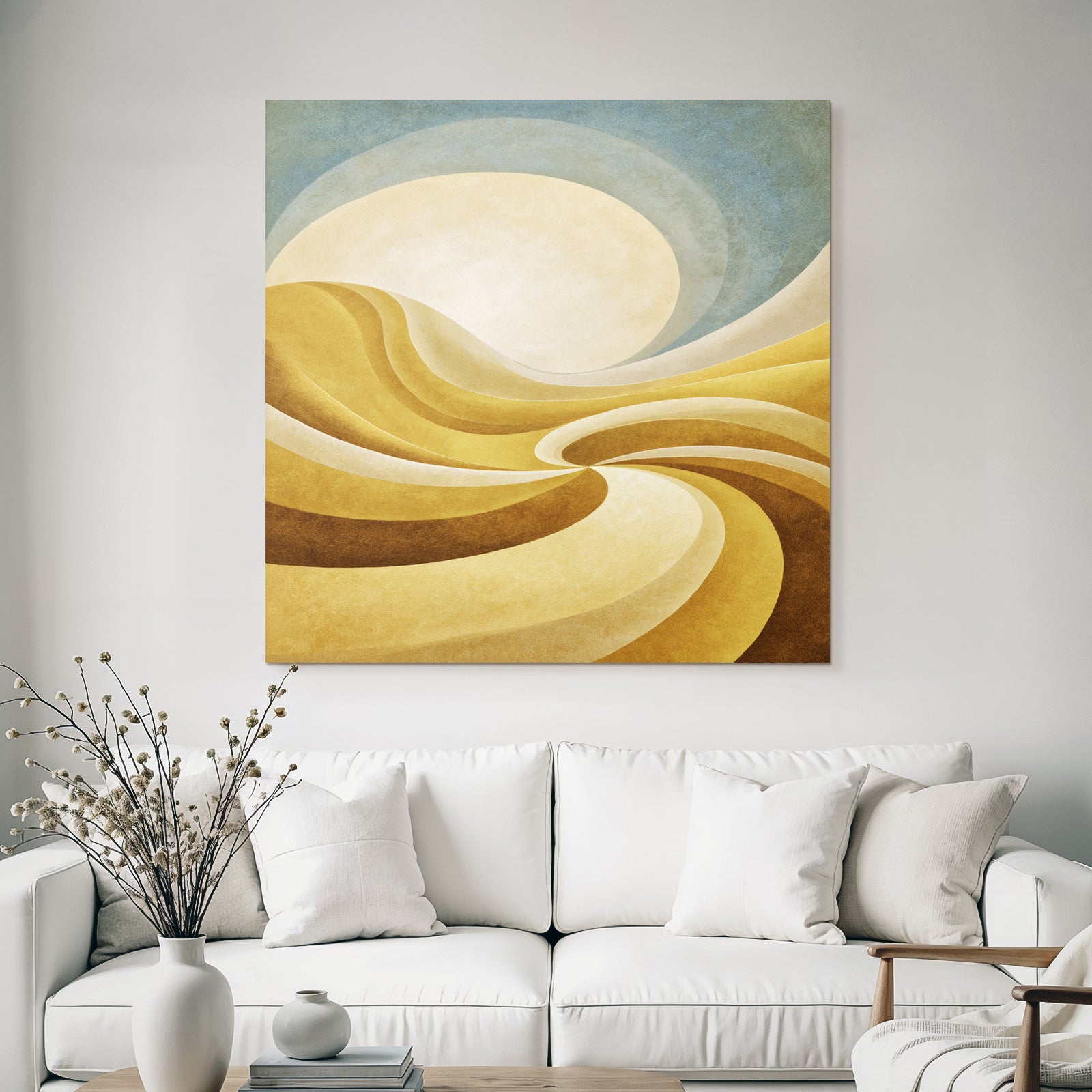 Yoga Meditation Abstrakte Landscape Gold Und Creme Mit Sonne | Yoga und Meditation | Themen und Hobbys