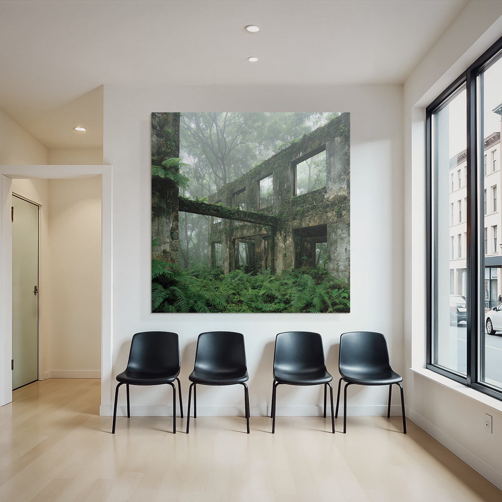 Ruinen Eines Gebaeudes Umgeben Von Grünem Nebel Und Überwuchernden Pflanzen | Lost Places | Architektur