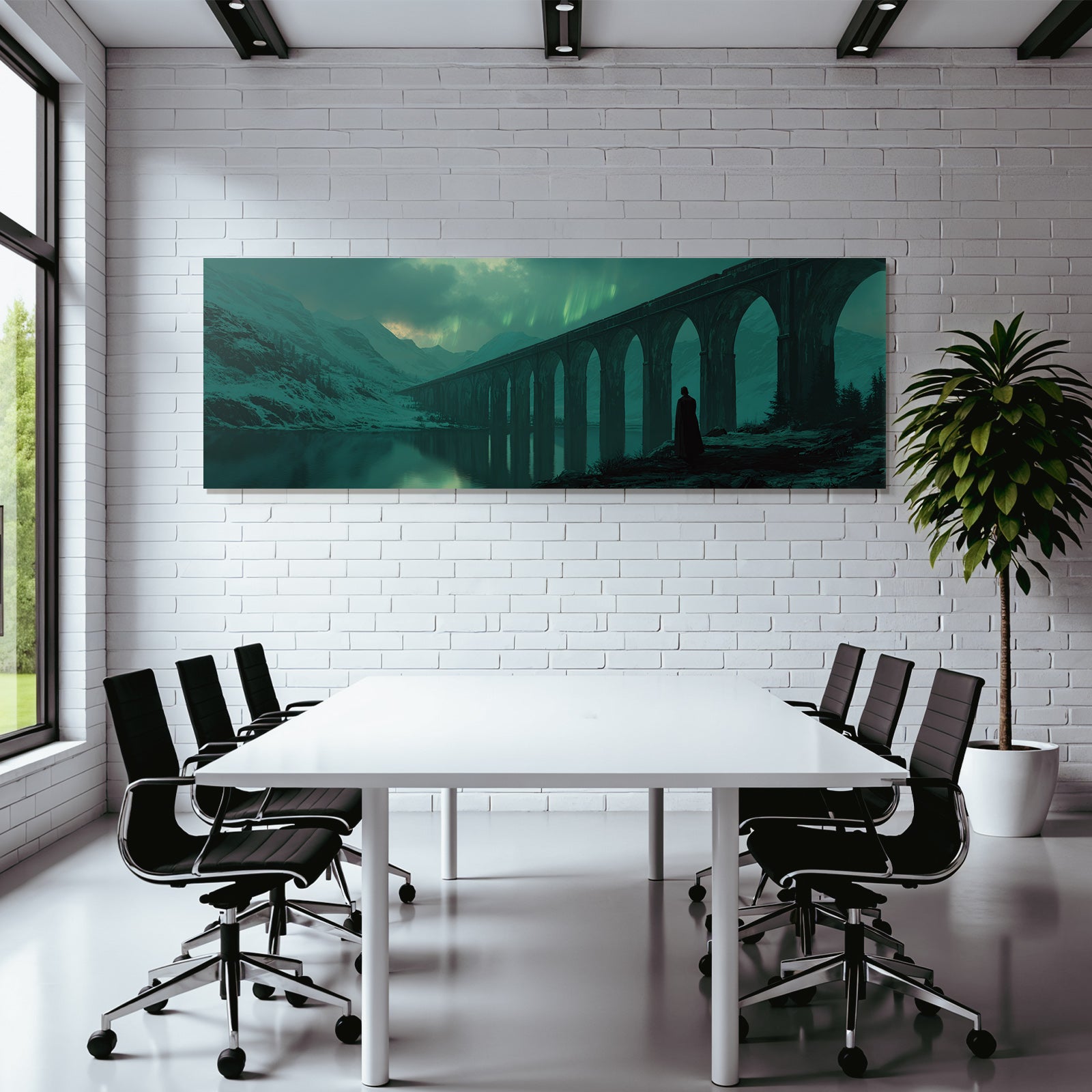 Polarlicht Digital Kunstlandschaft Mit Brücke Und Nordlichtern | Fjorde und Gletscher | Landschaften