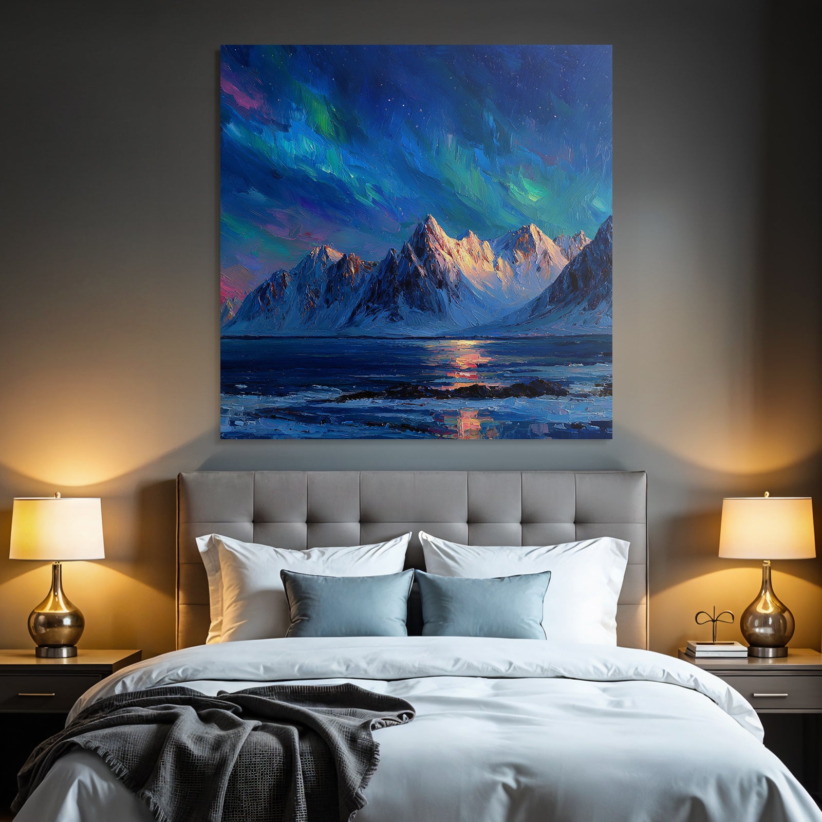 Polarlicht Vibrante Impressionistische Landschaft Nacht Himmel Auroren Reflexion Wasser | Fjorde und Gletscher | Landschaften