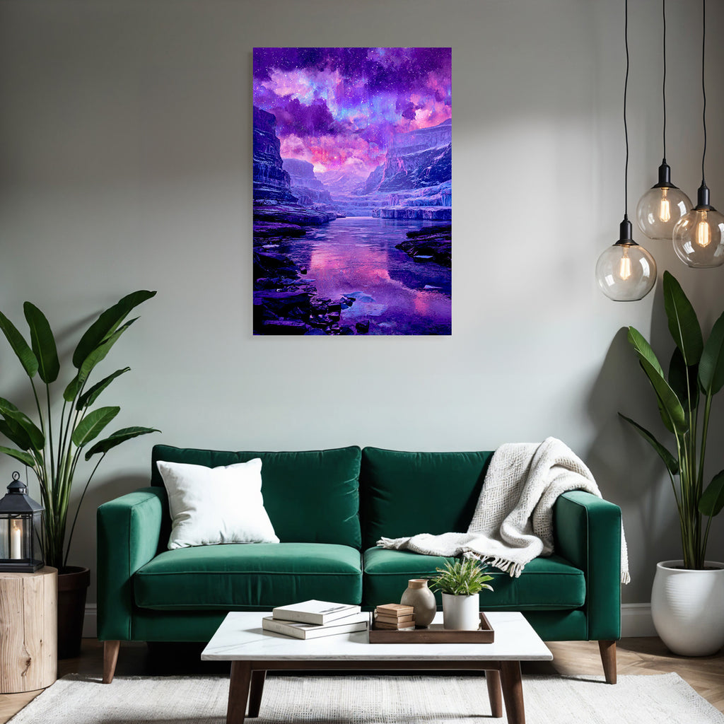 Polarlicht Fantastische Landschaft Mit Fluss Und Sternenhimmel | Fjorde und Gletscher | Landschaften