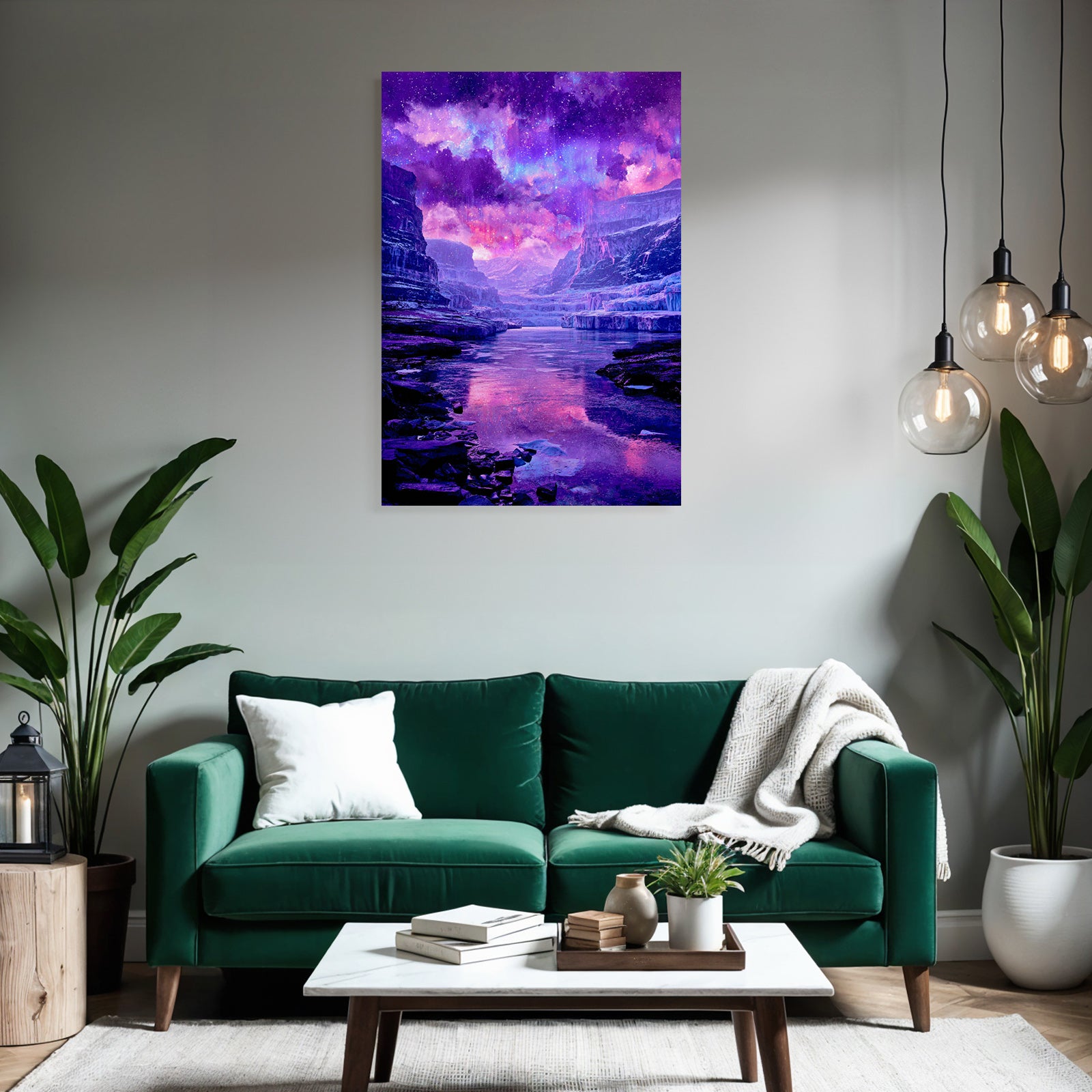 Polarlicht Fantastische Landschaft Mit Fluss Und Sternenhimmel | Fjorde und Gletscher | Landschaften