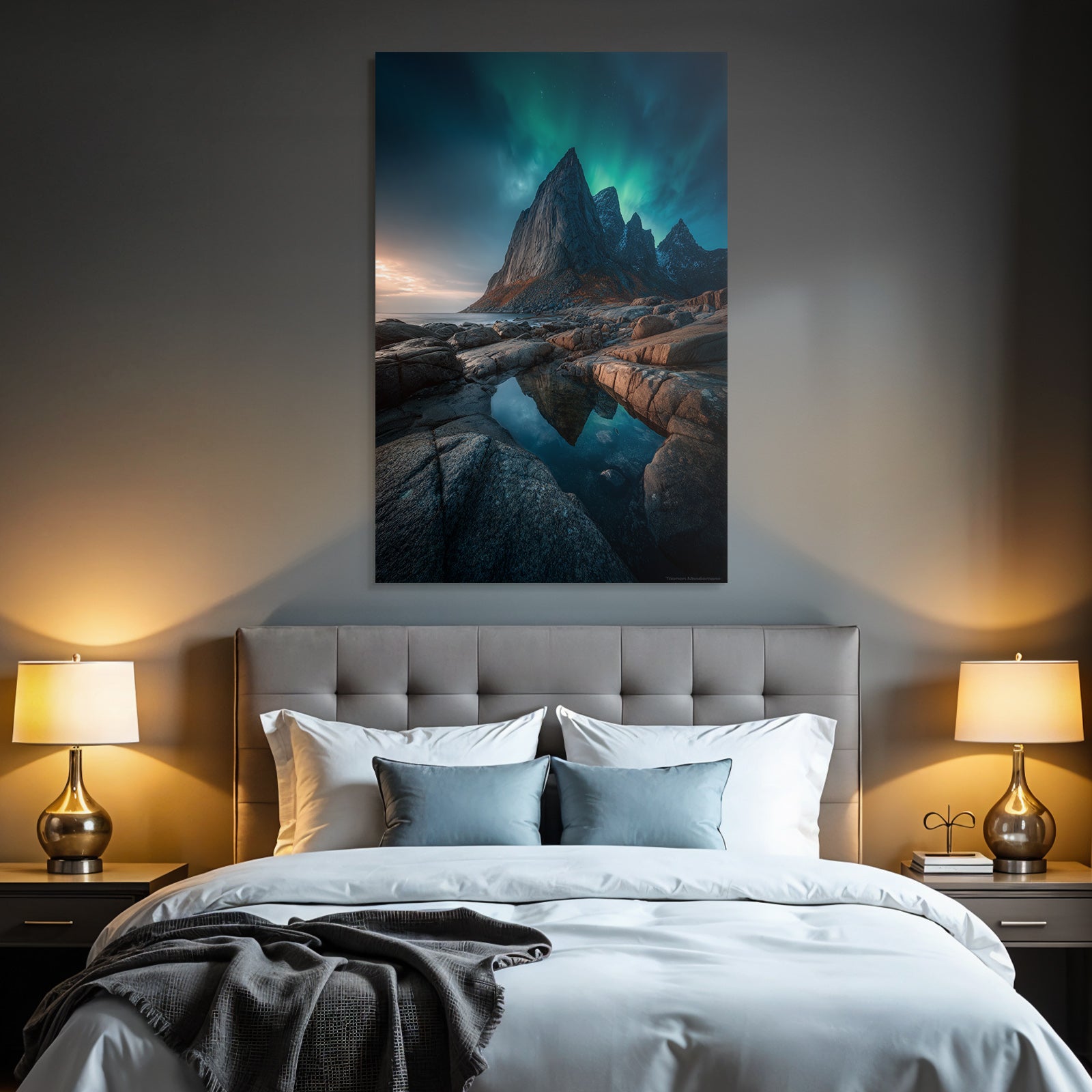 Polarlicht Dramatische Landschaft Mit Gebirgen Und Aurora | Fjorde und Gletscher | Landschaften