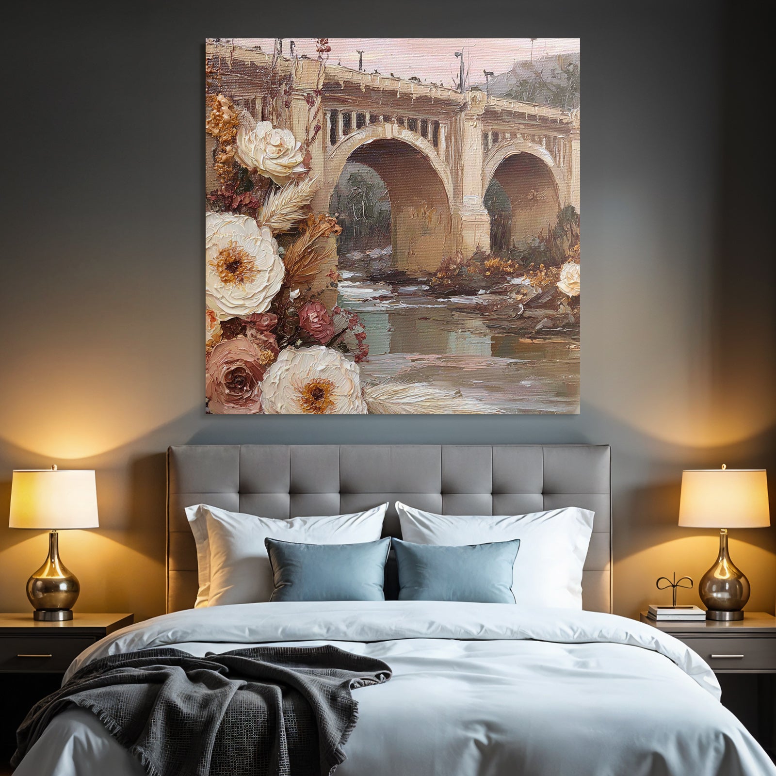 Trocken Retro Flowers Brücke Über Wasser Mit Und Folienteichen