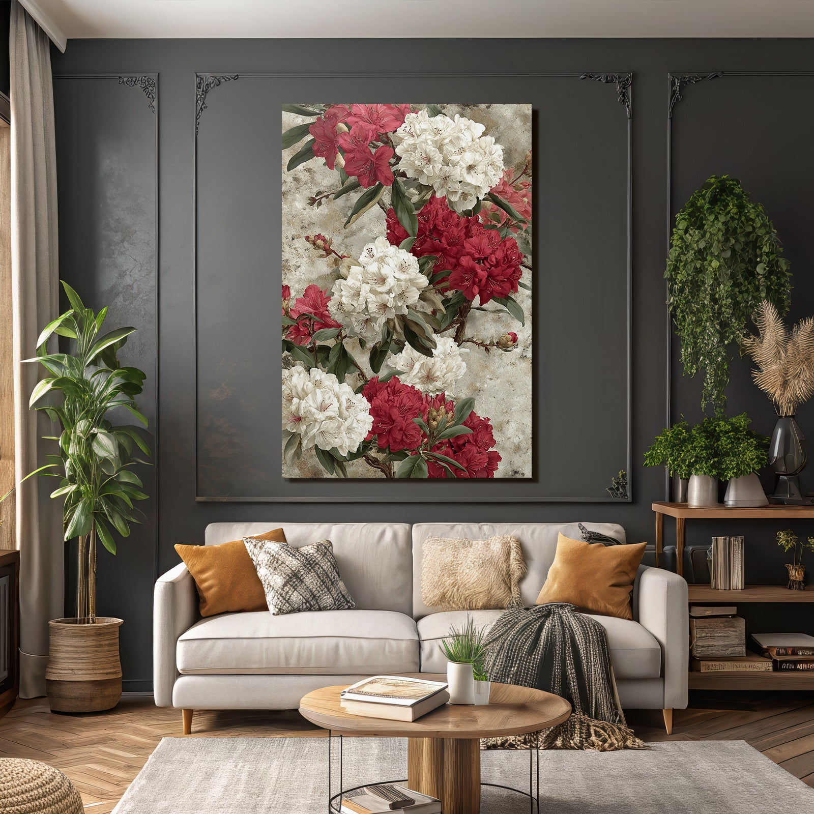 Schön Bunte Rhododendron Anordnung Mit Roten Und Weissen Blüten