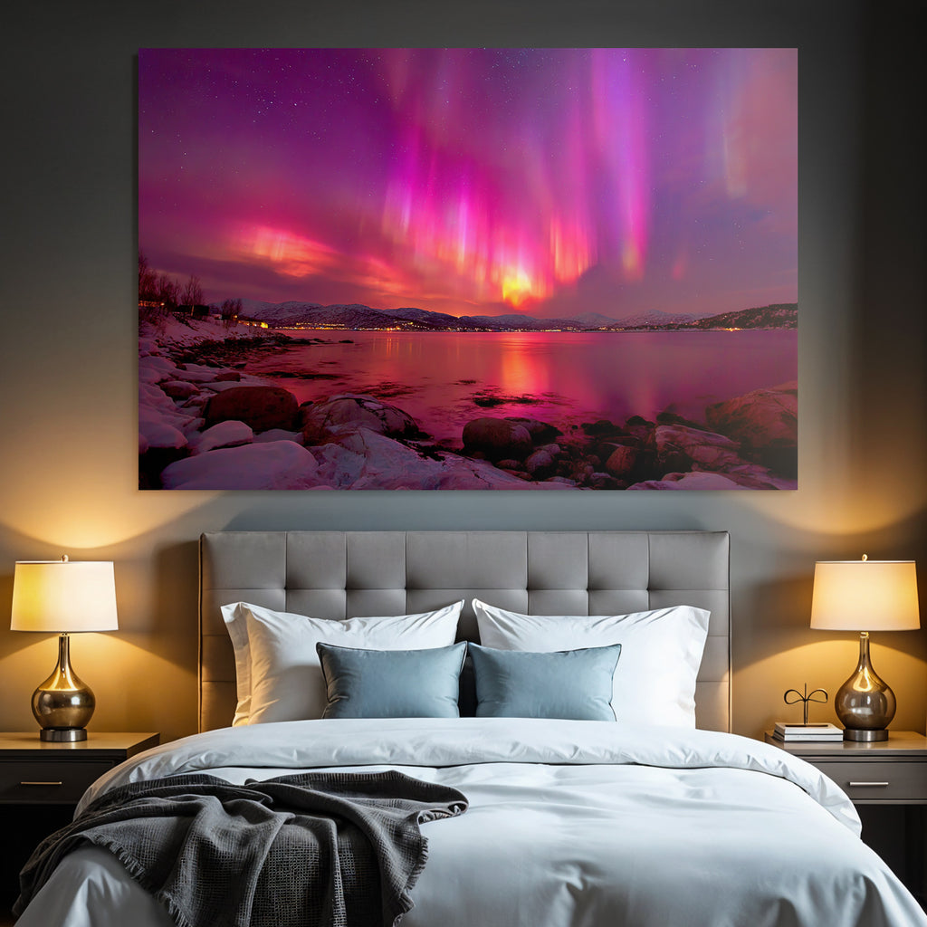 Polarlicht Aurora Borealis Nordlichter Nachtlandschaft Reflexion Wasser | Fjorde und Gletscher | Landschaften