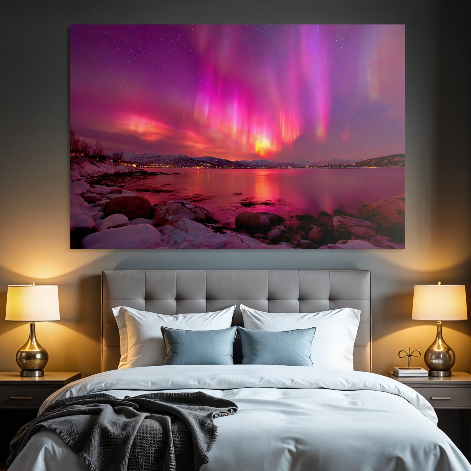 Polarlicht Aurora Borealis Nordlichter Nachtlandschaft Reflexion Wasser | Fjorde und Gletscher | Landschaften