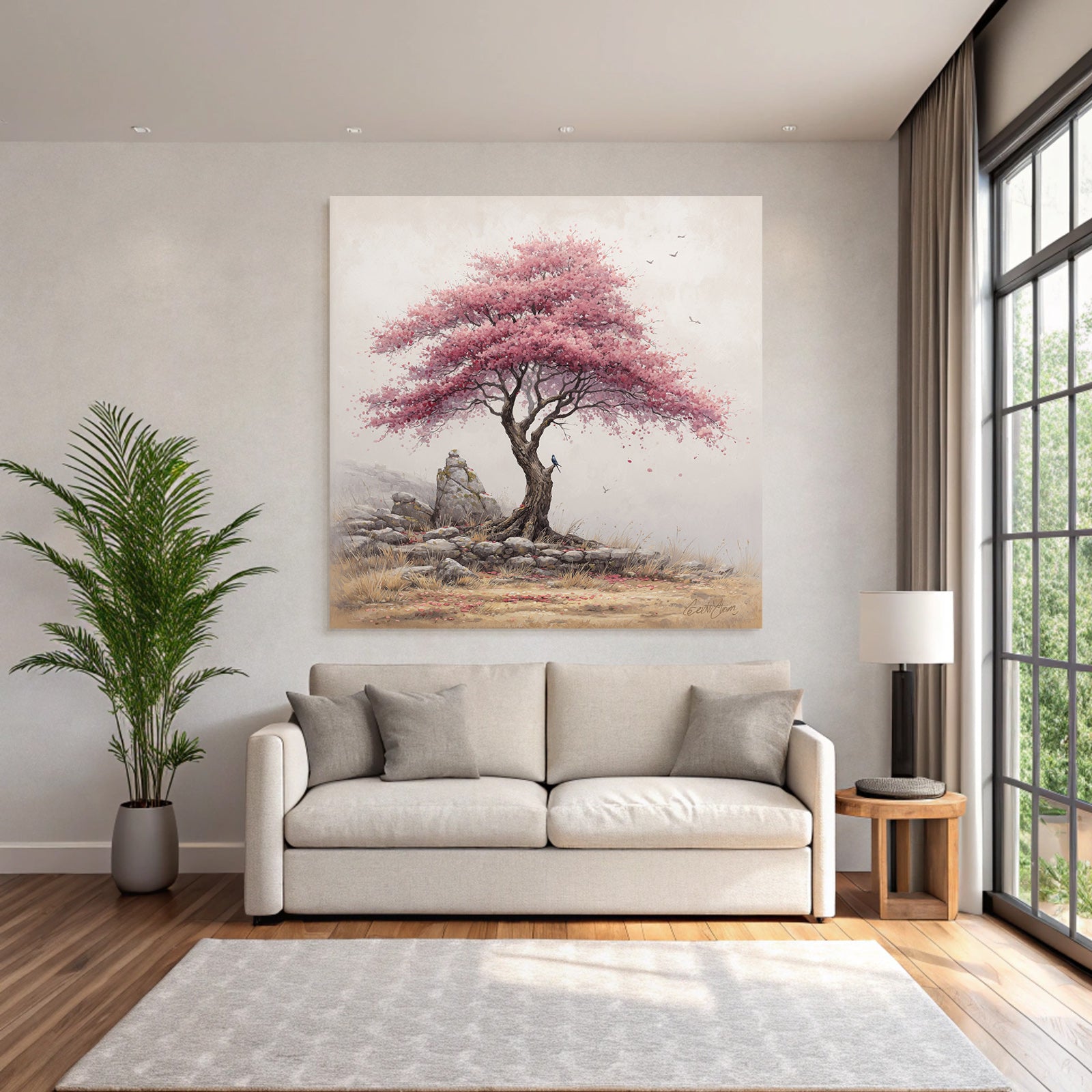 Schöner Baum Mit Rosa Blüten In Ruhiger Landschaft