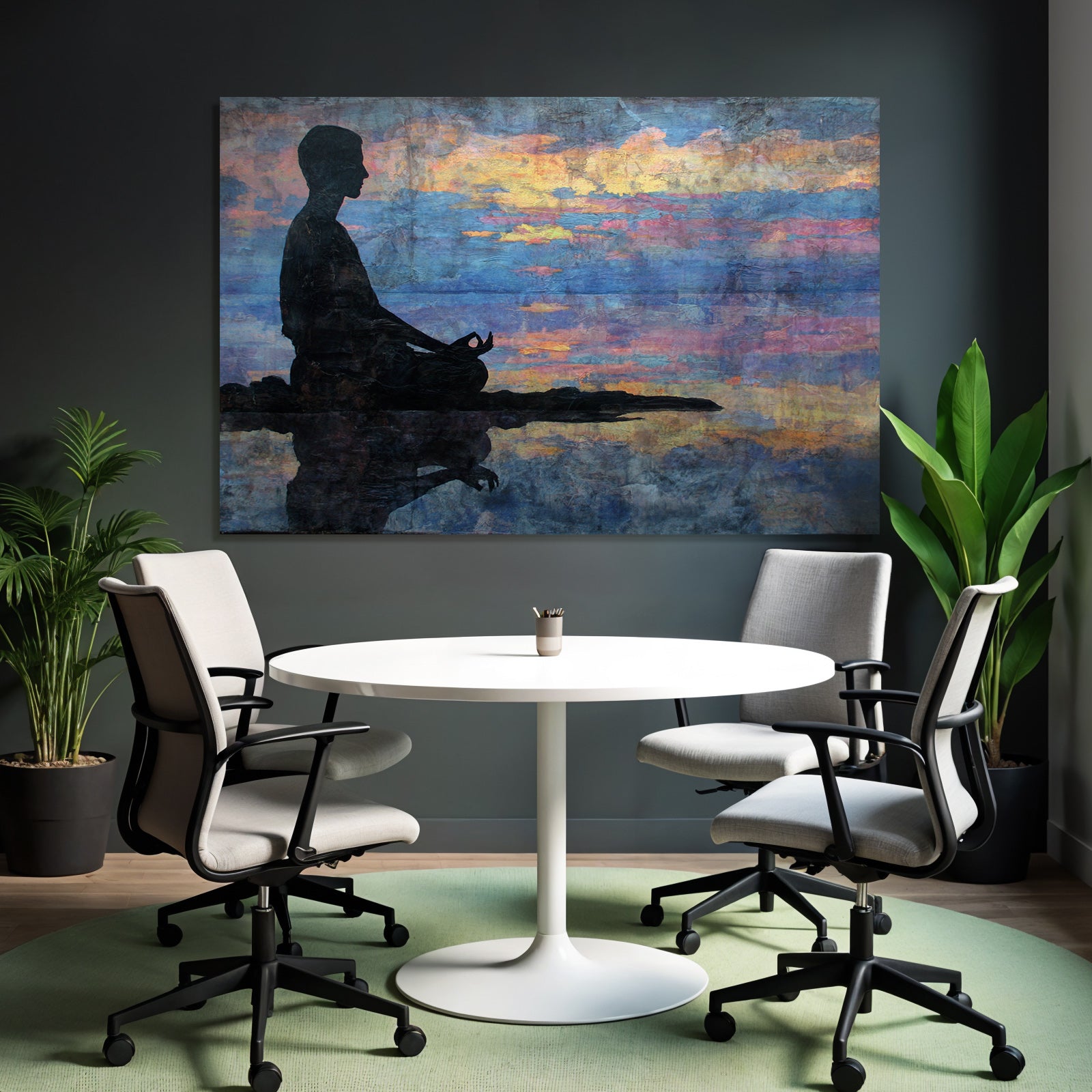 Yoga Meditation Sitzende Figur In Meditation Auf Reflektierendem Wasser Mit Vibrantem Himmel | Yoga und Meditation | Themen und Hobbys