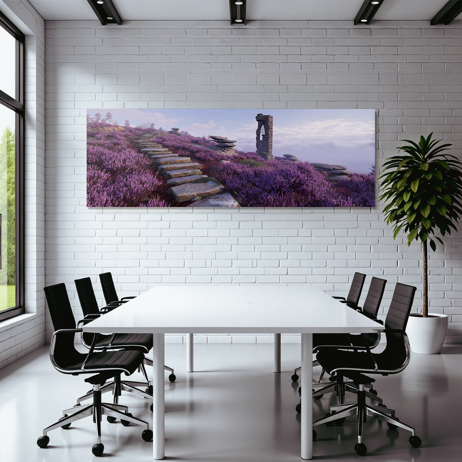 Ruhige Landschaft Mit Steinstufen Und Violetten Blumen | Duenen und Heide | Landschaften