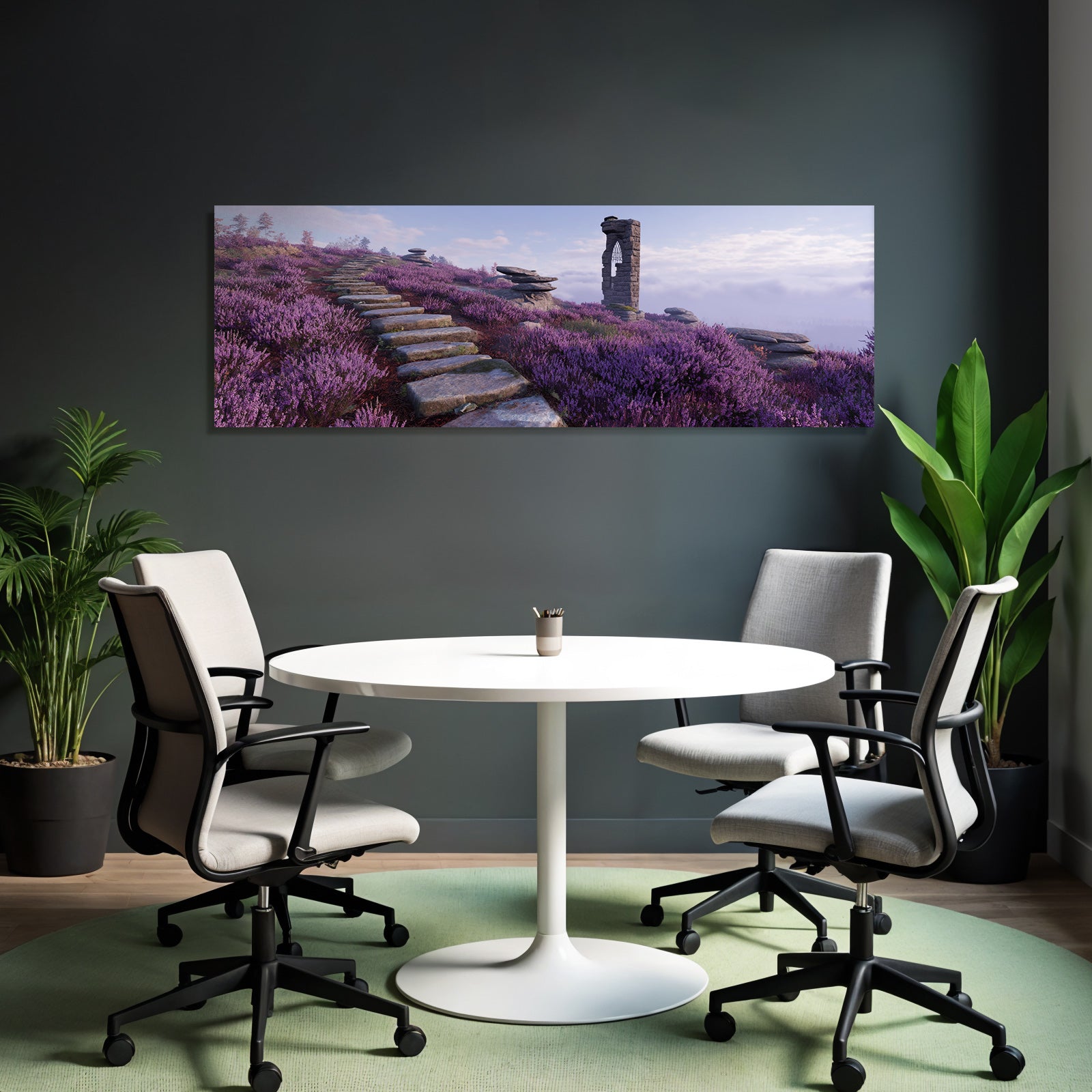 Ruhige Landschaft Mit Steinstufen Und Violetten Blumen | Duenen und Heide | Landschaften