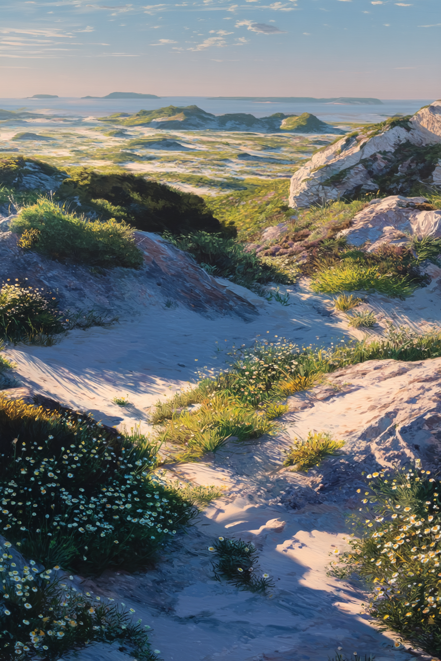 Rockige Landschaft Mit Grünem Hügel And Meerblick | Duenen und Heide | Landschaften