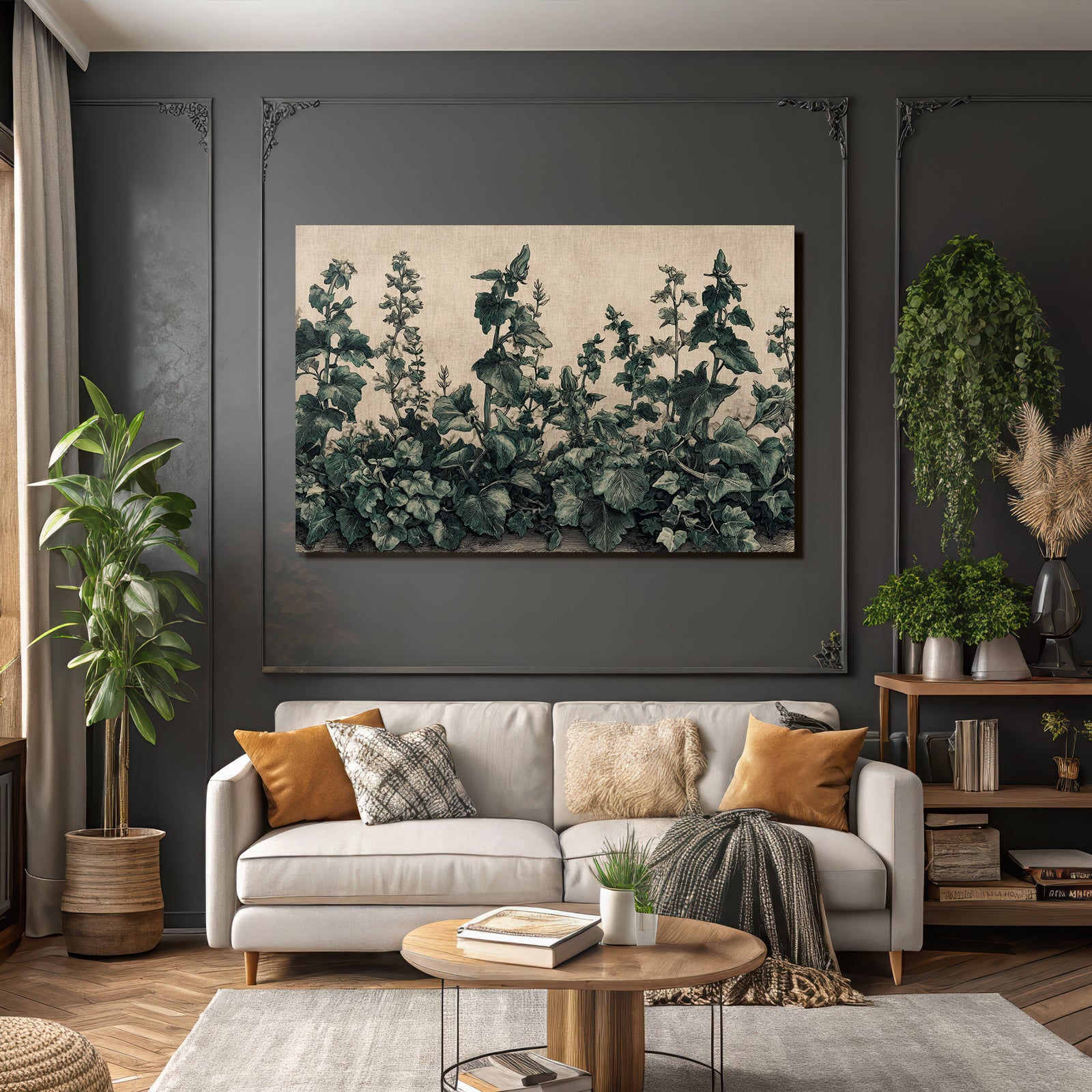 Stilisierte Botanische Pflanzenillustration Mit Texturiertem Hintergrund