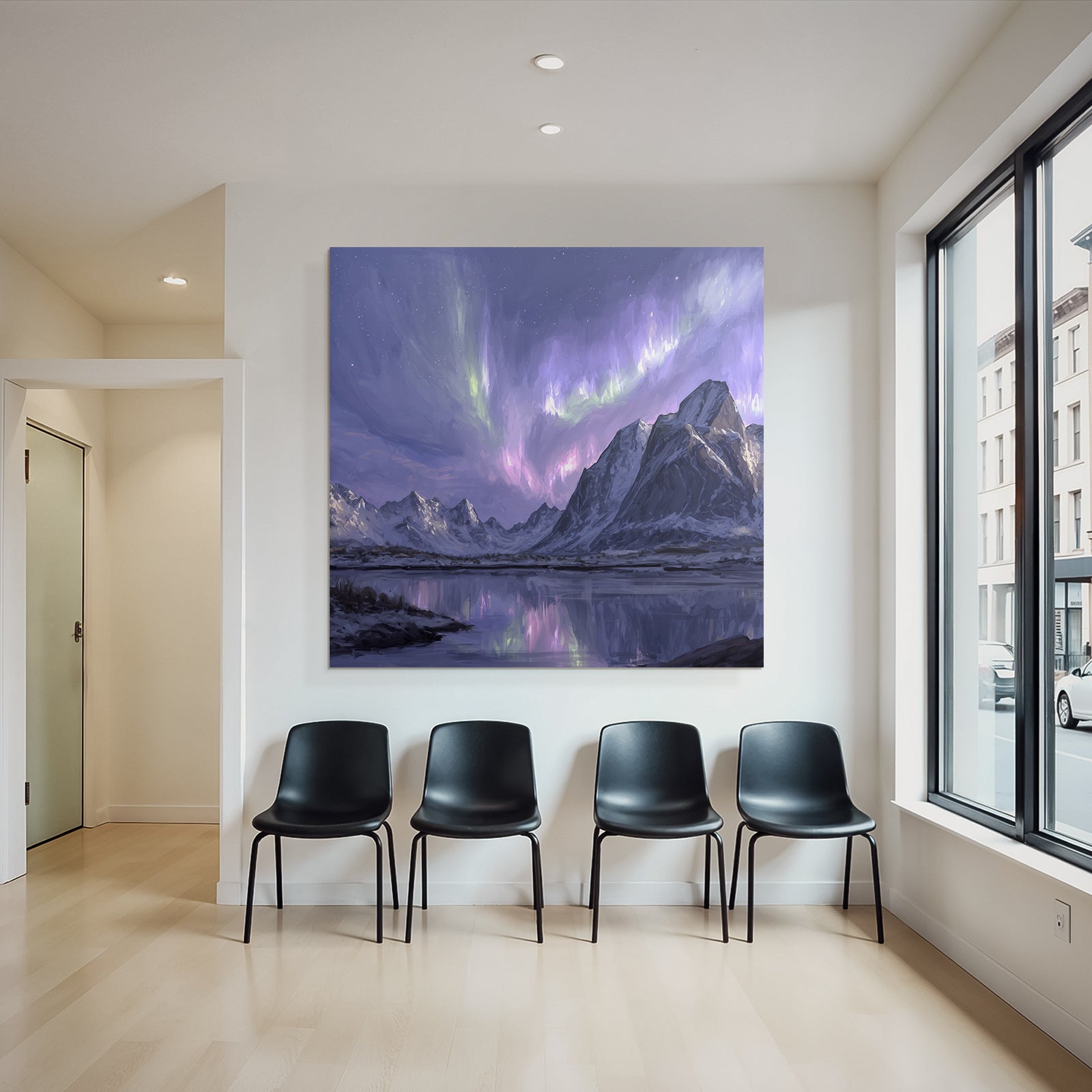 Polarlicht Ruhige Landschaft Mit Aurora Borealis Und Reflektion In Wasser | Fjorde und Gletscher | Landschaften