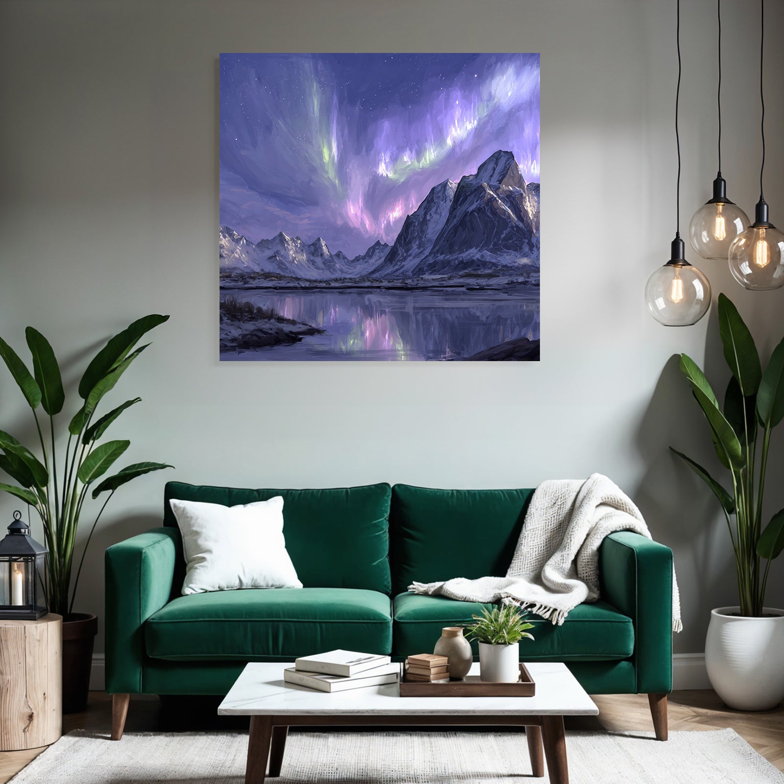 Polarlicht Ruhige Landschaft Mit Aurora Borealis Und Reflektion In Wasser | Fjorde und Gletscher | Landschaften