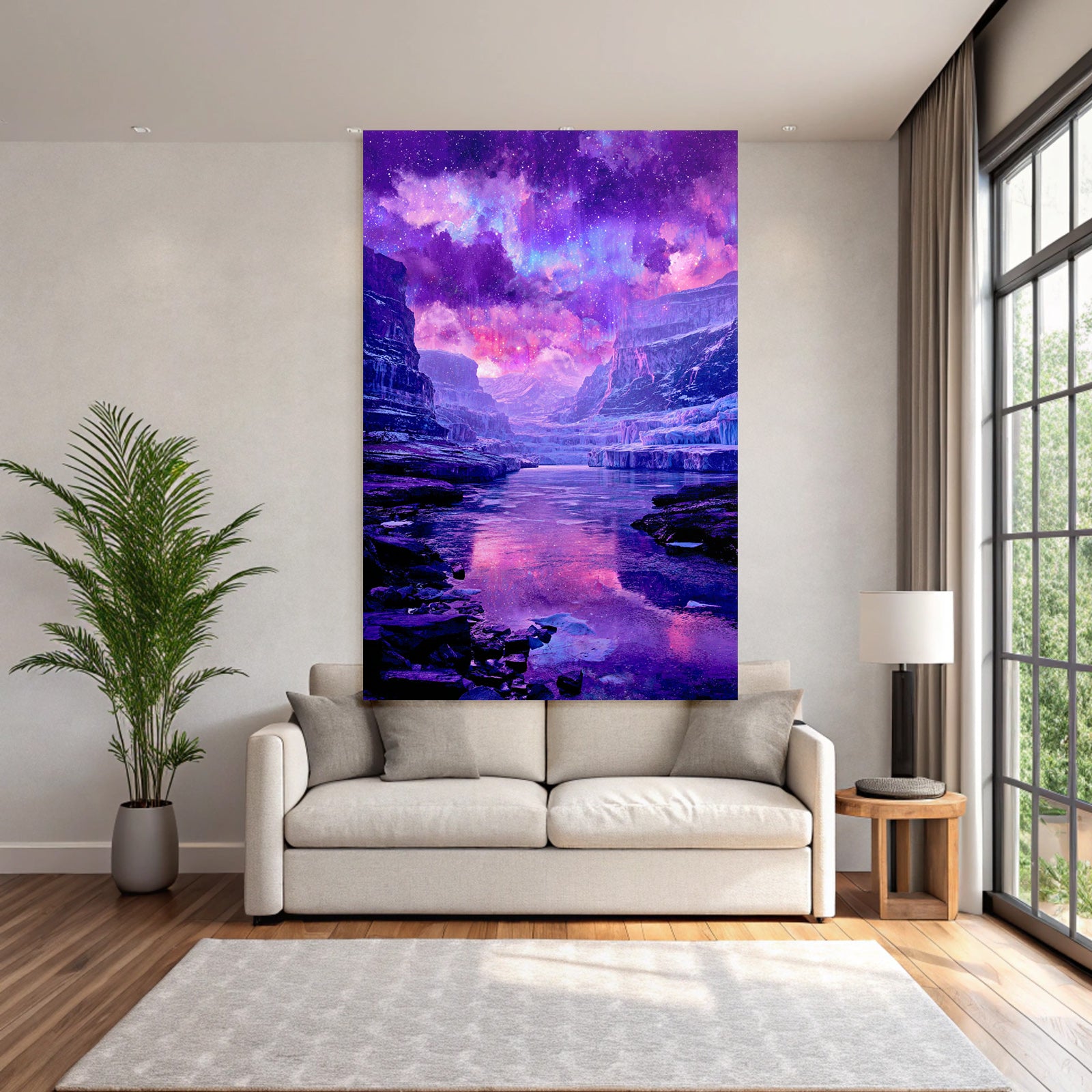 Polarlicht Fantastische Landschaft Mit Fluss Und Sternenhimmel | Fjorde und Gletscher | Landschaften