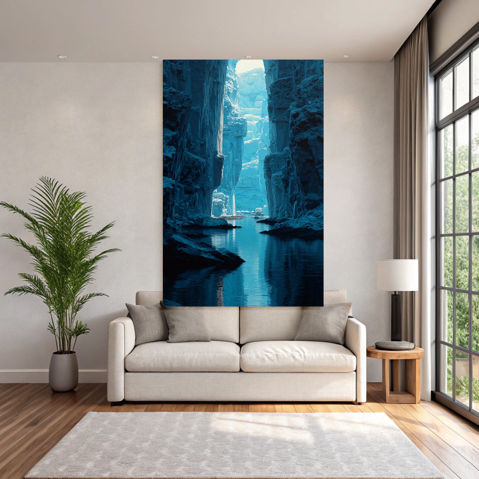 Polarlicht Fantastische Landschaft Narrow River Tower Cliffs Icy Reflections | Fjorde und Gletscher | Landschaften