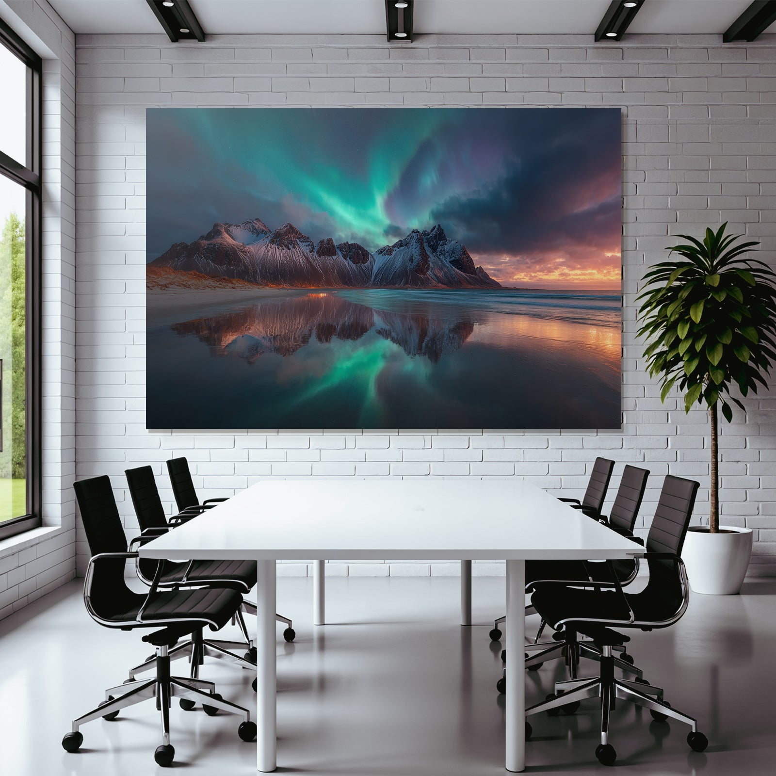 Polarlicht Dramatische Bergoffnung Mit Nordlichtern Und Reflektionen | Fjorde und Gletscher | Landschaften