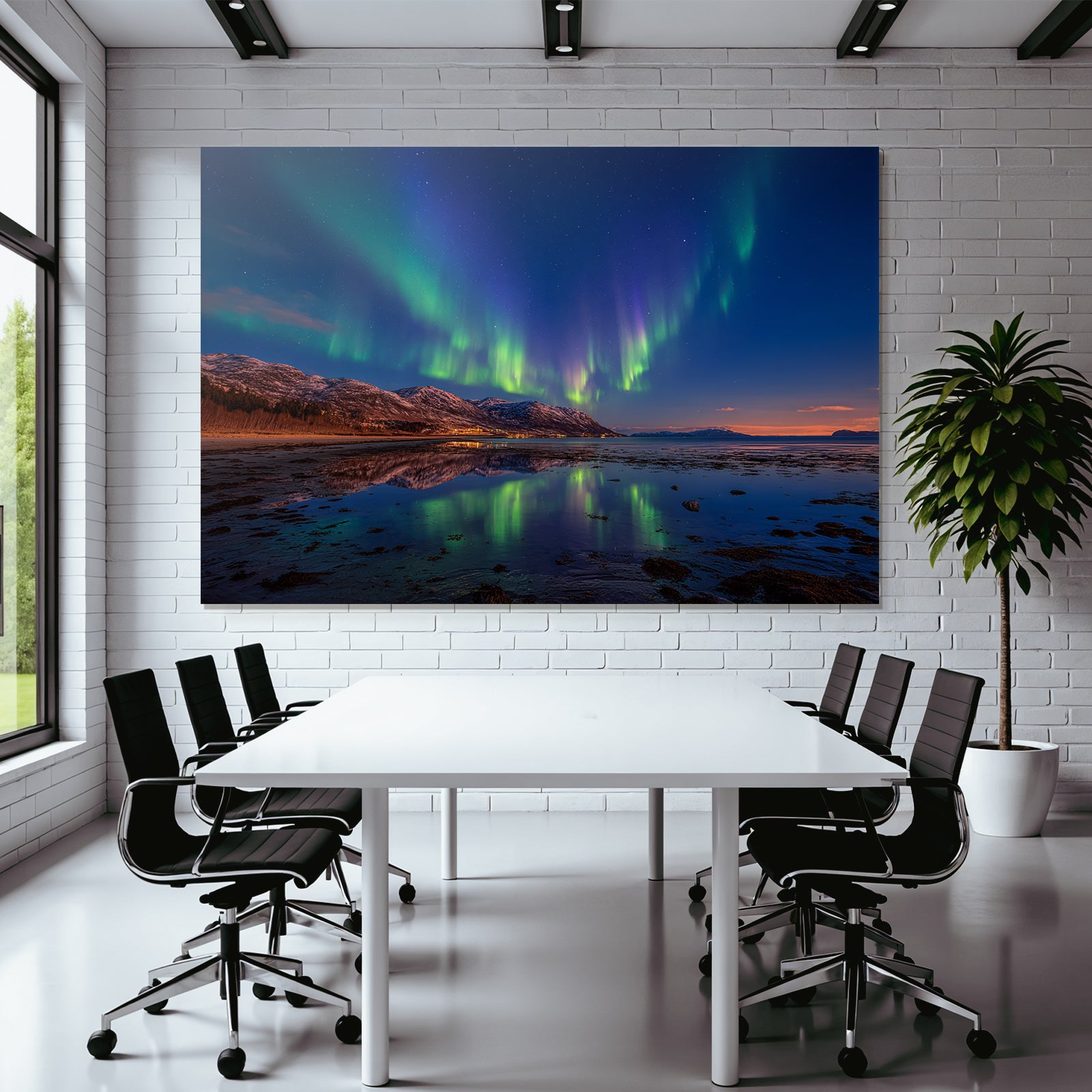 Polarlicht Nordlichter Aurora Borealis Nacht Himmel Reflexion Wasser Schneebedeckte Berge | Fjorde und Gletscher | Landschaften