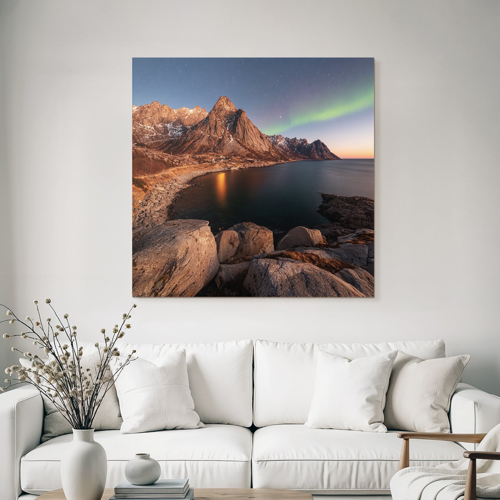 Polarlicht Coastal Mountains Northern Lights Tranquil Landscape | Fjorde und Gletscher | Landschaften