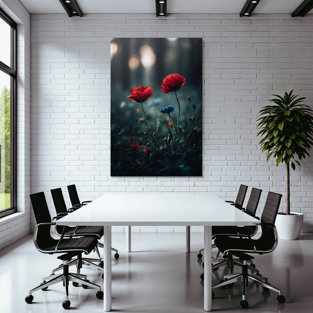 Rote Mohn Und Blaü Kornblume Im Morgendunst