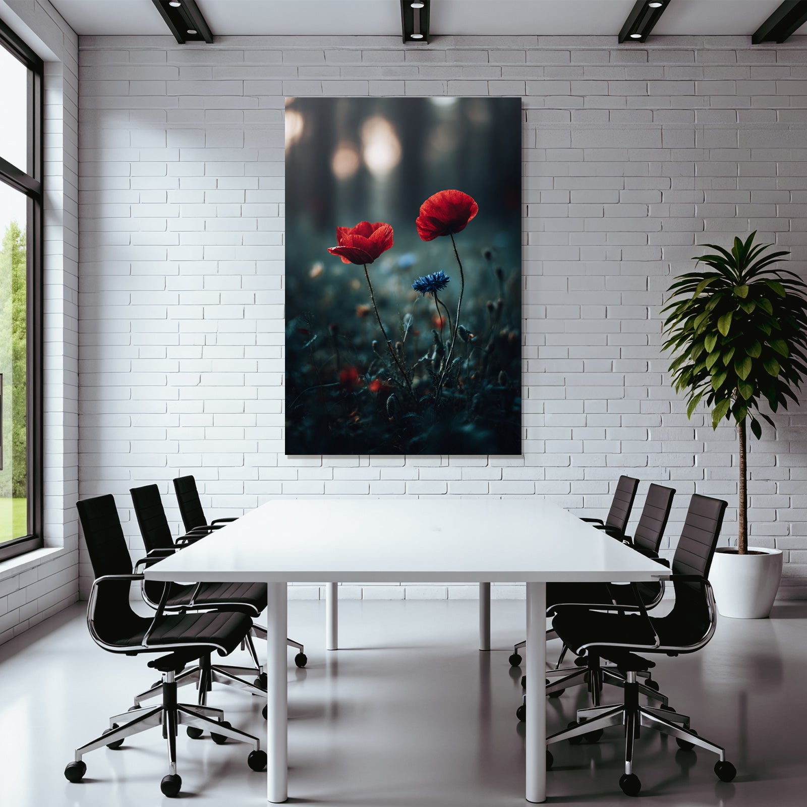 Rote Mohn Und Blaü Kornblume Im Morgendunst