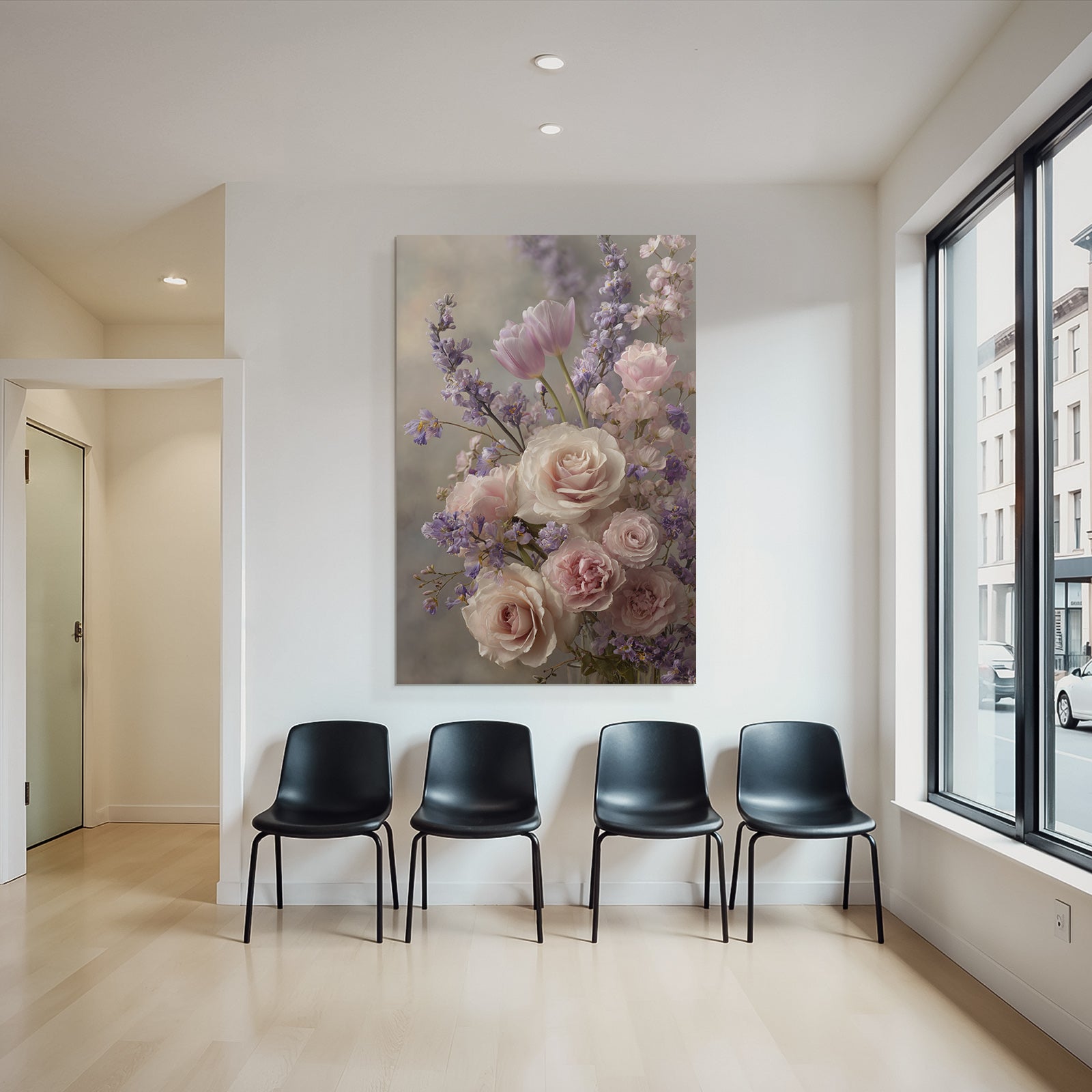 Pastell Stillleben Mit Rosen Und Tulpen Im Unschärfenhintergrund