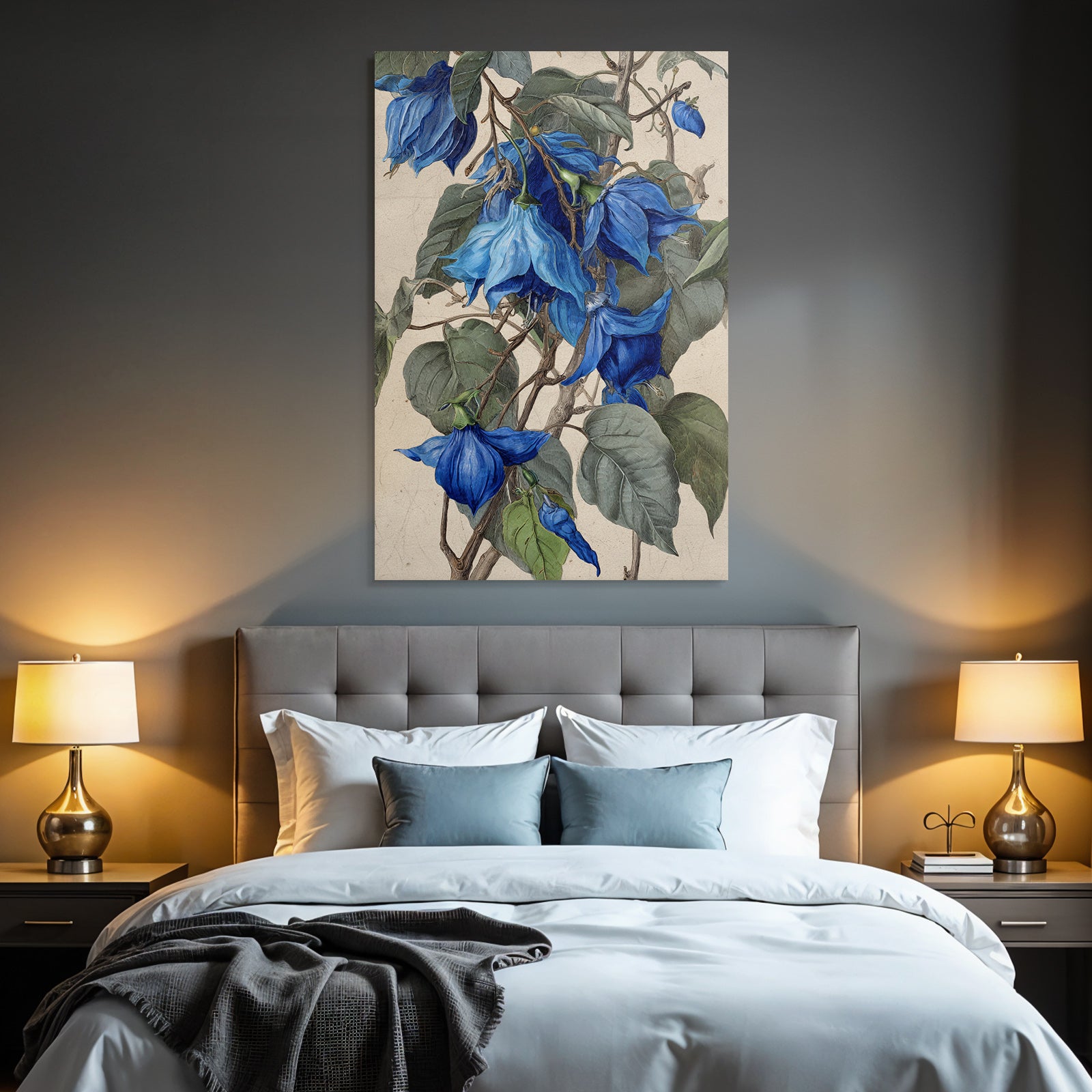 Botanische Illustration Blaü Und Grune Blätter