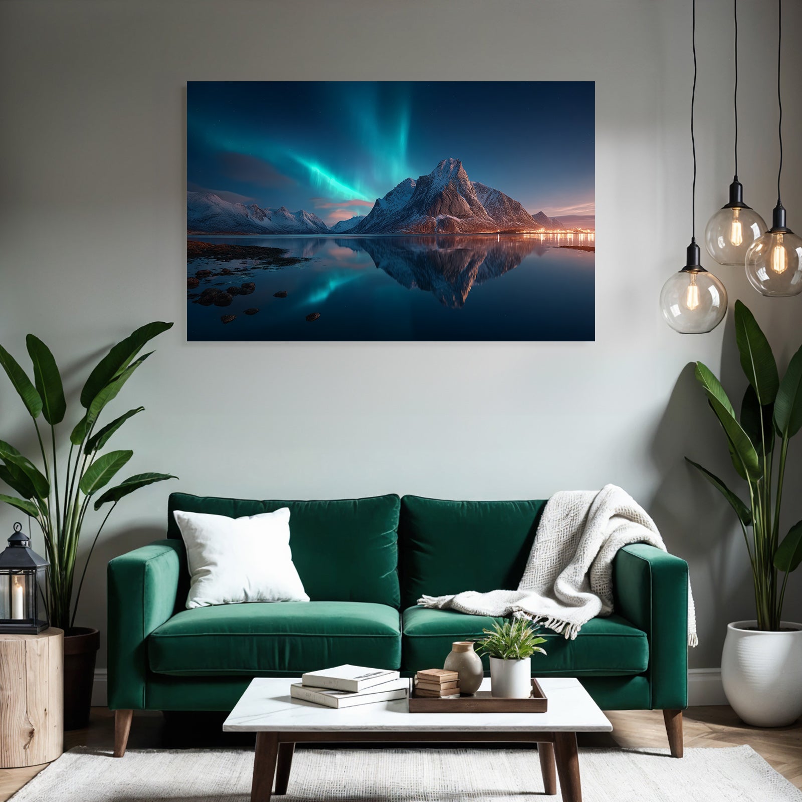 Polarlicht Dramatysches Natur Landschaft Mit Nordlichtern Reflektion In Wasser | Fjorde und Gletscher | Landschaften