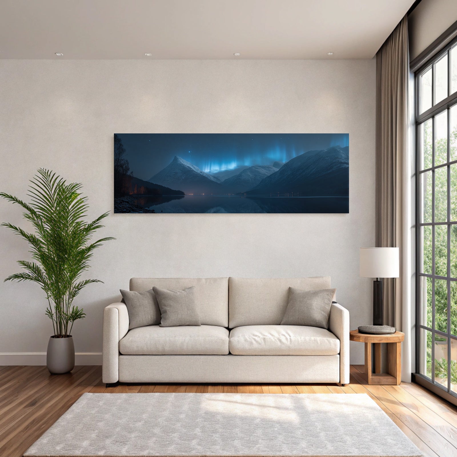 Polarlicht Nachtlandschaft Mit Aurora Borealis Und Reflexion Im Wasser | Fjorde und Gletscher | Landschaften