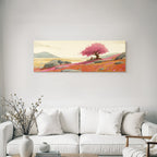 Friedliche Landschaft Mit Kirschbaum Und Person Auf Felsen