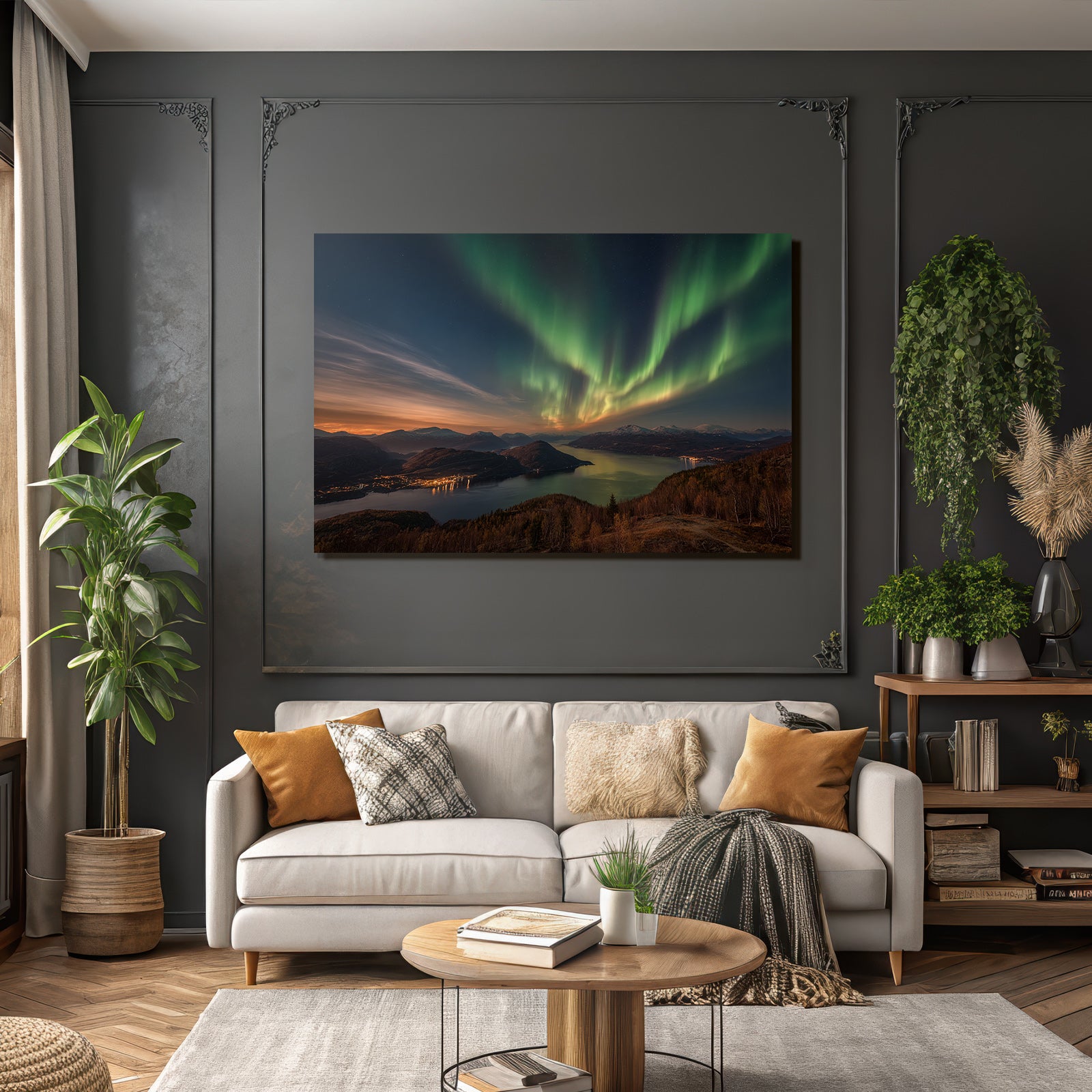Polarlicht Nordlichter Über Berge Und Fjord Wunderschöne Naturerscheinung | Fjorde und Gletscher | Landschaften