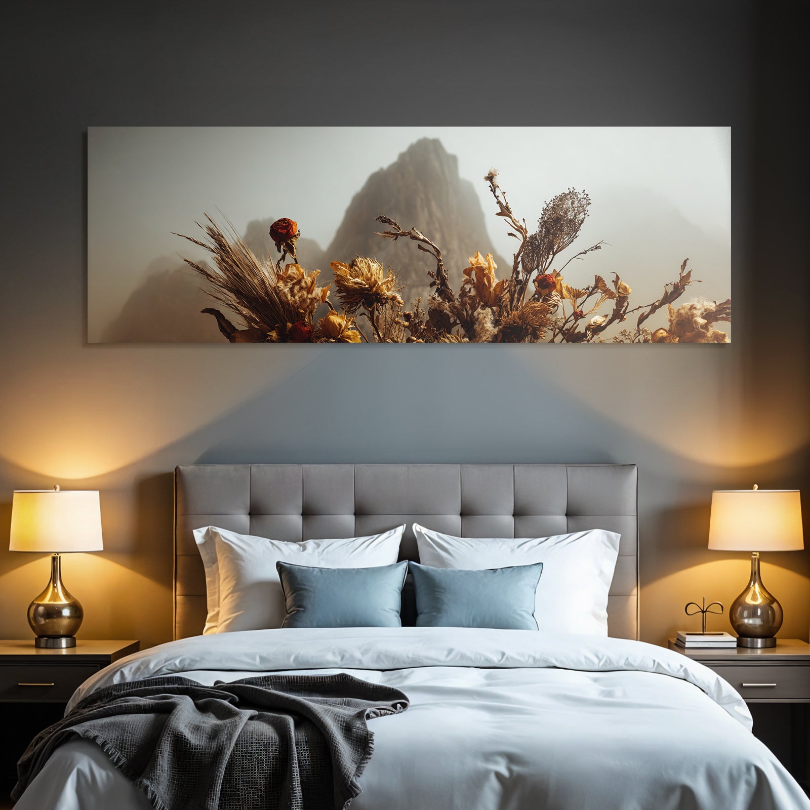 Trocken Retro Flowers Getrocknete Mit Montanlandschaft Im Hintergrund